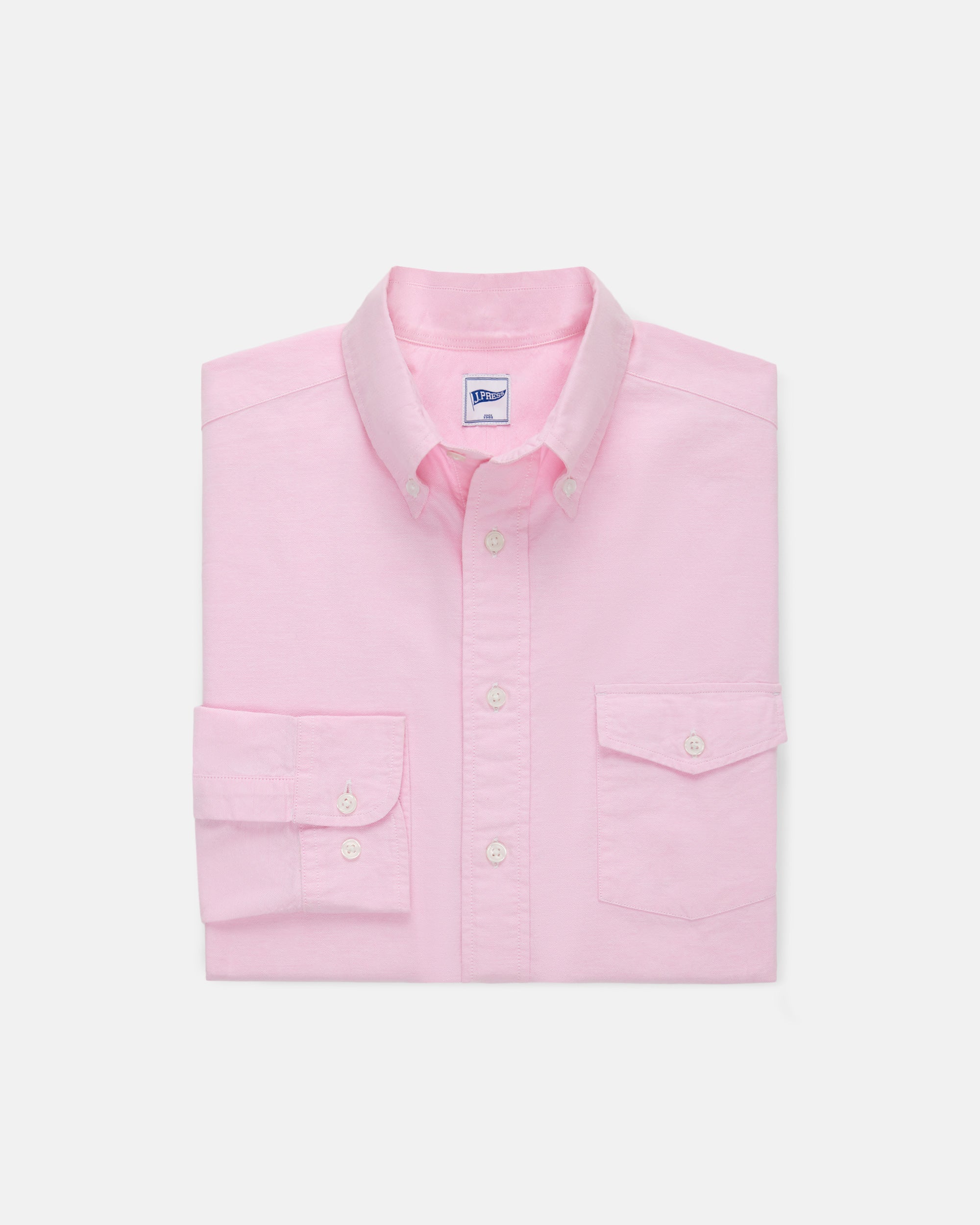 Pink Enzyme-Washed Oxford Sport Shirt - Flap Pocket - Trim Fit