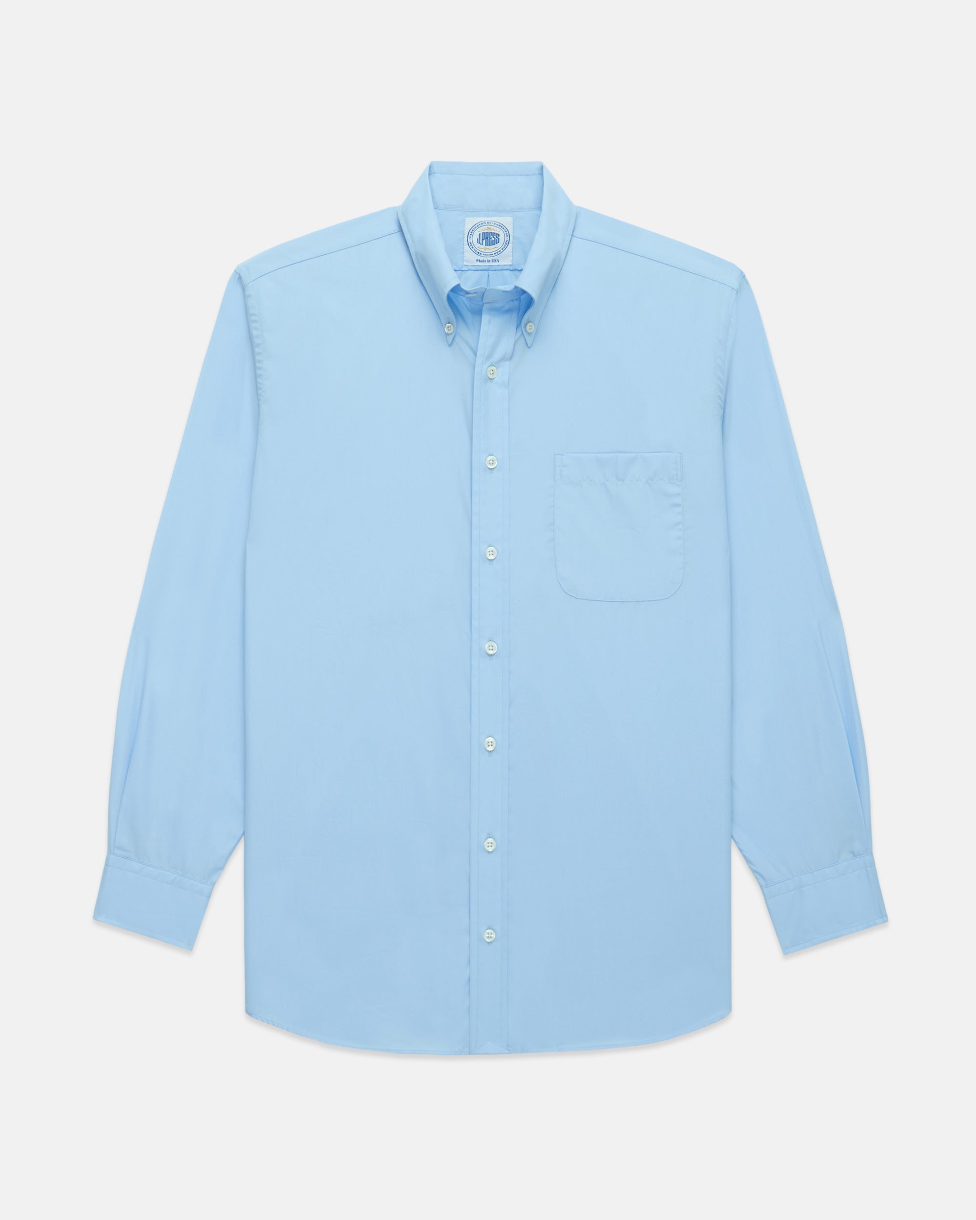 Made-in-USA Thomas Mason Solid Blue Broadcloth Button Down Shirt - Classic Fit