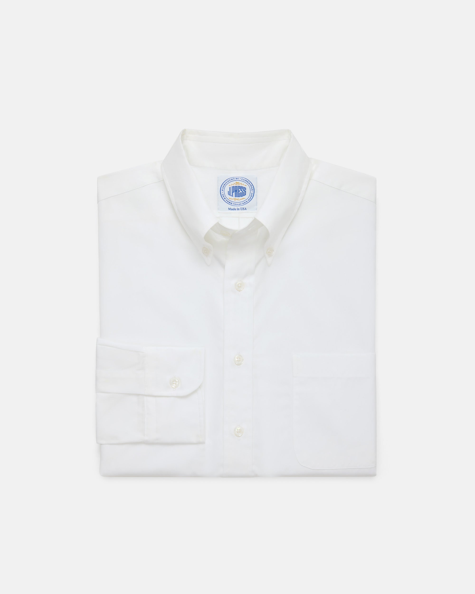 Made-in-USA Thomas Mason Solid White Broadcloth Button Down Shirt - Classic Fit