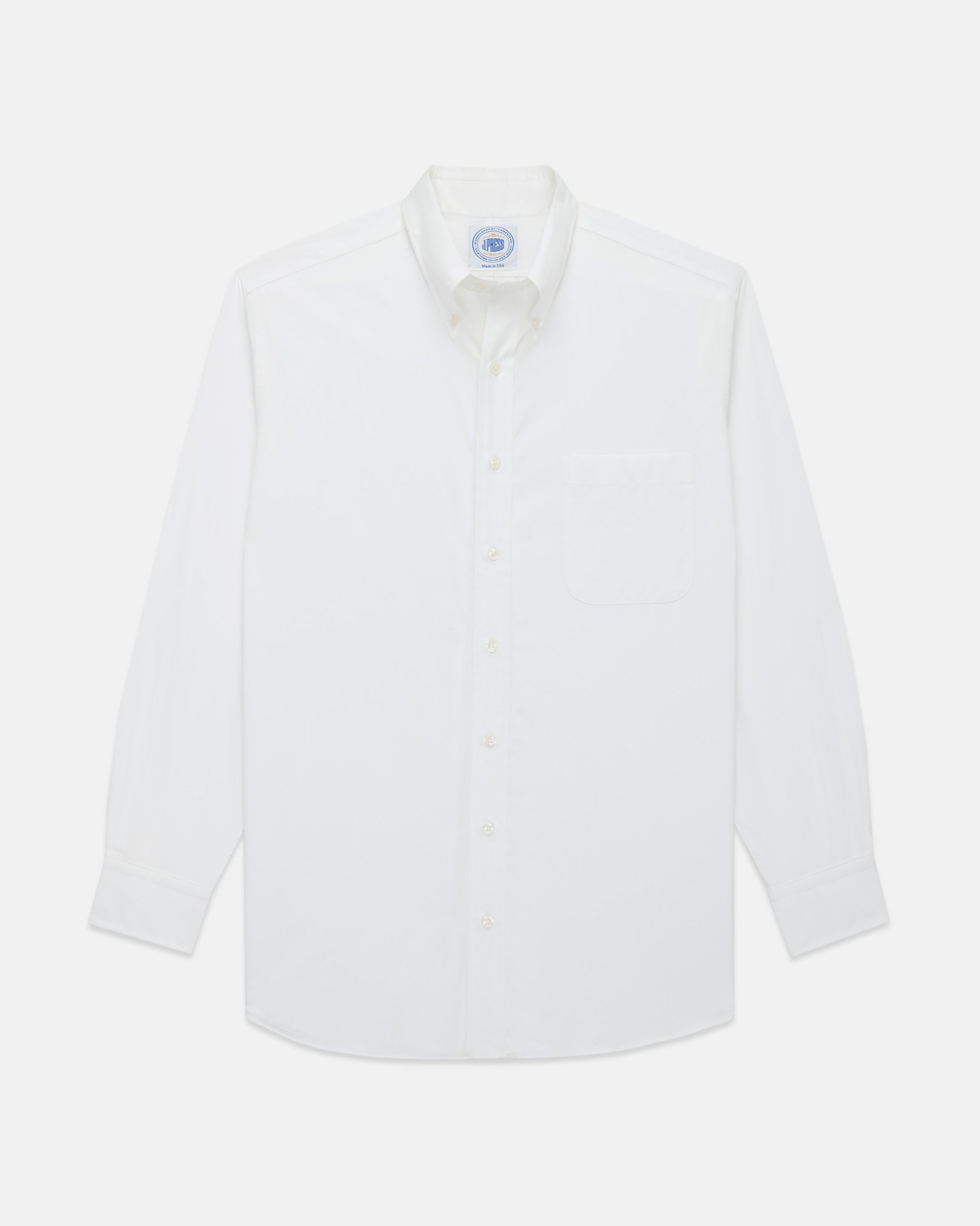 Made-in-USA Thomas Mason Solid White Broadcloth Button Down Shirt - Classic Fit