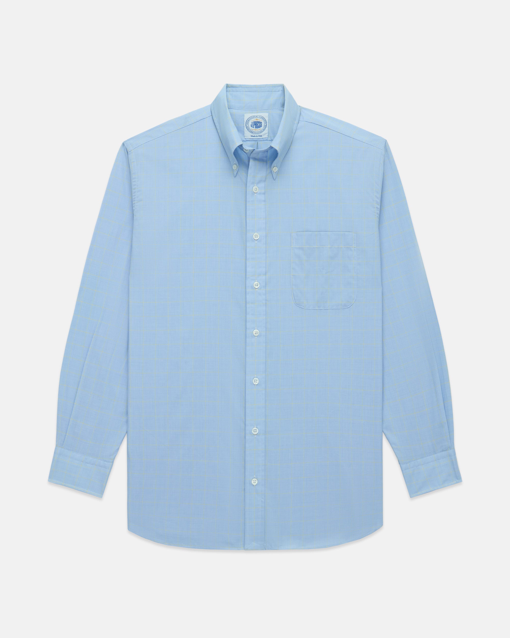 Made-in-USA Thomas Mason Blue & Yellow Glen Plaid Button Down Shirt - Classic Fit