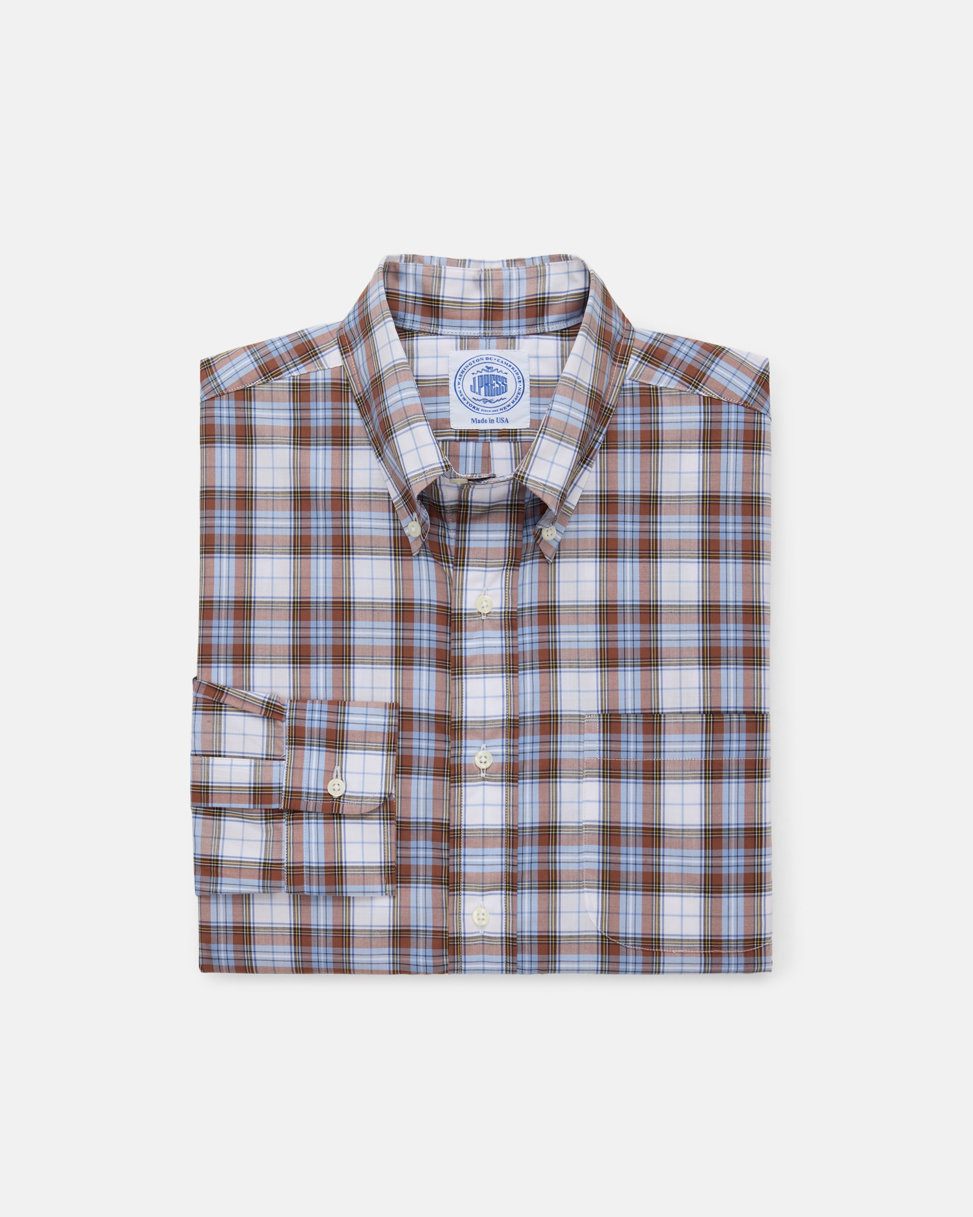 Made-in-USA Brown & Light Blue Plaid Sport Shirt - Classic Fit