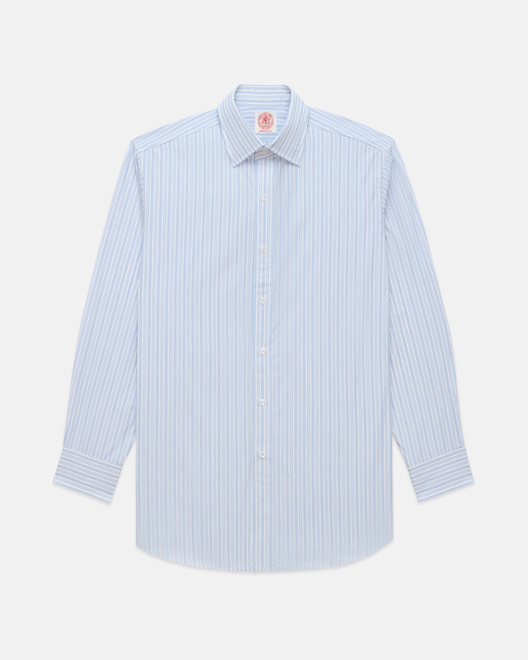 Made-in-USA Thomas Mason Blue Shadow Stripe Poplin Dress Shirt - Classic Fit