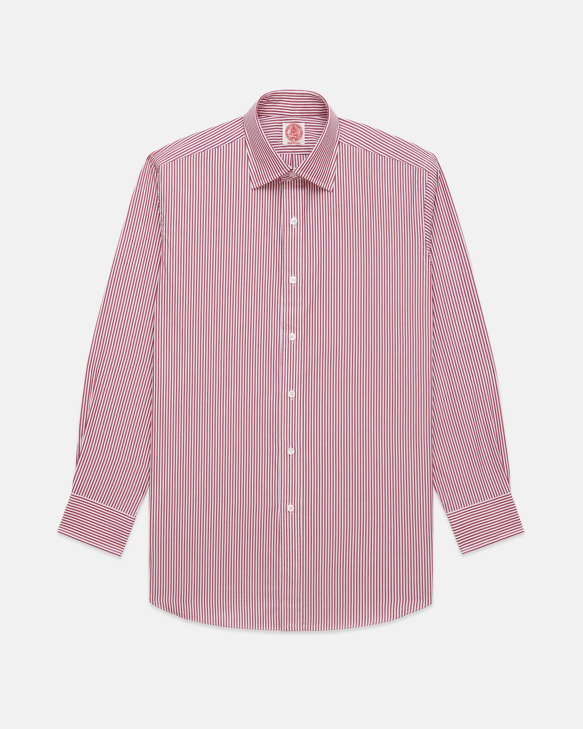 Made-in-USA Thomas Mason Red Bengal Stripe Spread Collar Dress Shirt - Classic Fit