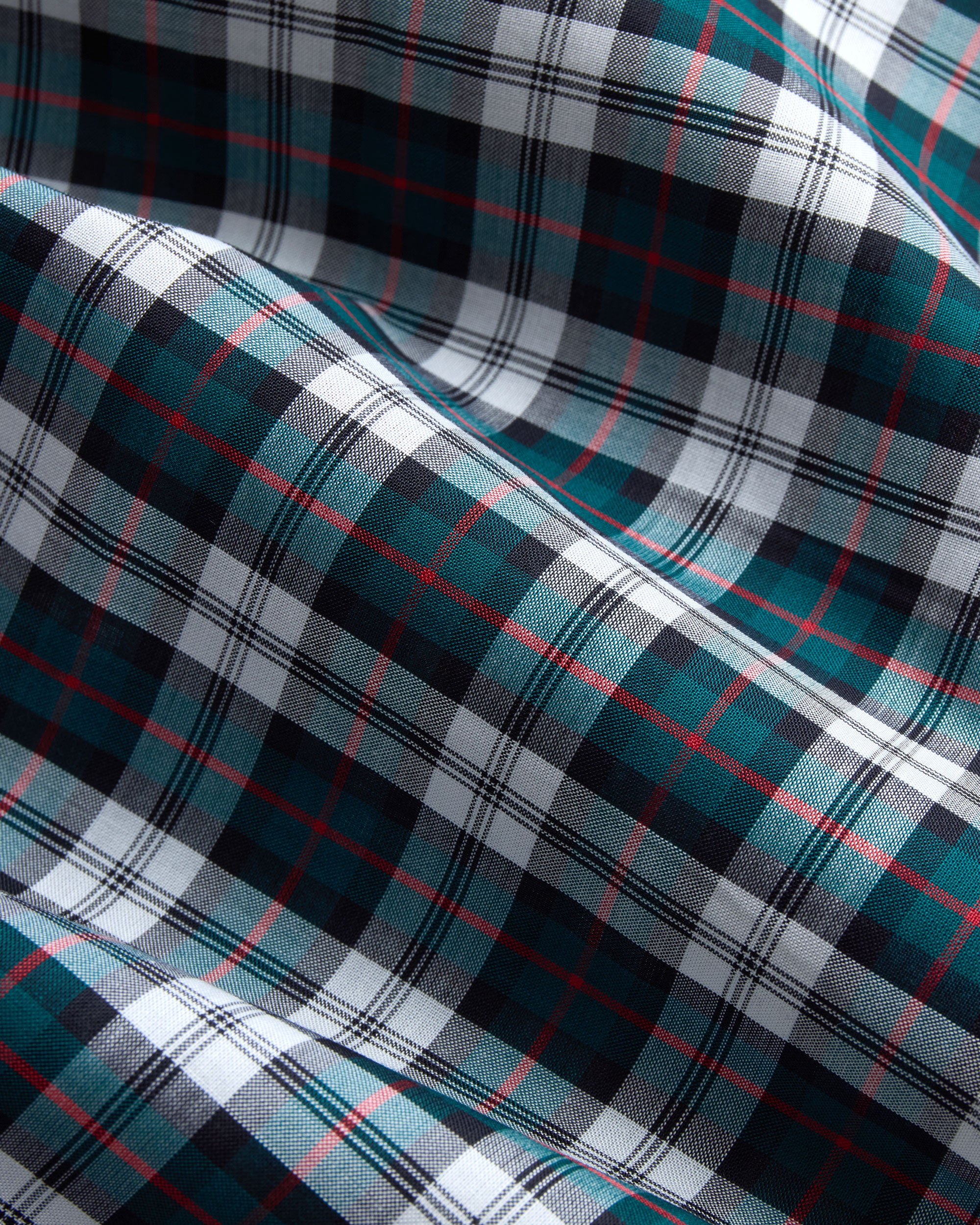 Made-in-USA Thomas Mason Green & White Tartan Broadcloth Sport Shirt - Classic Fit