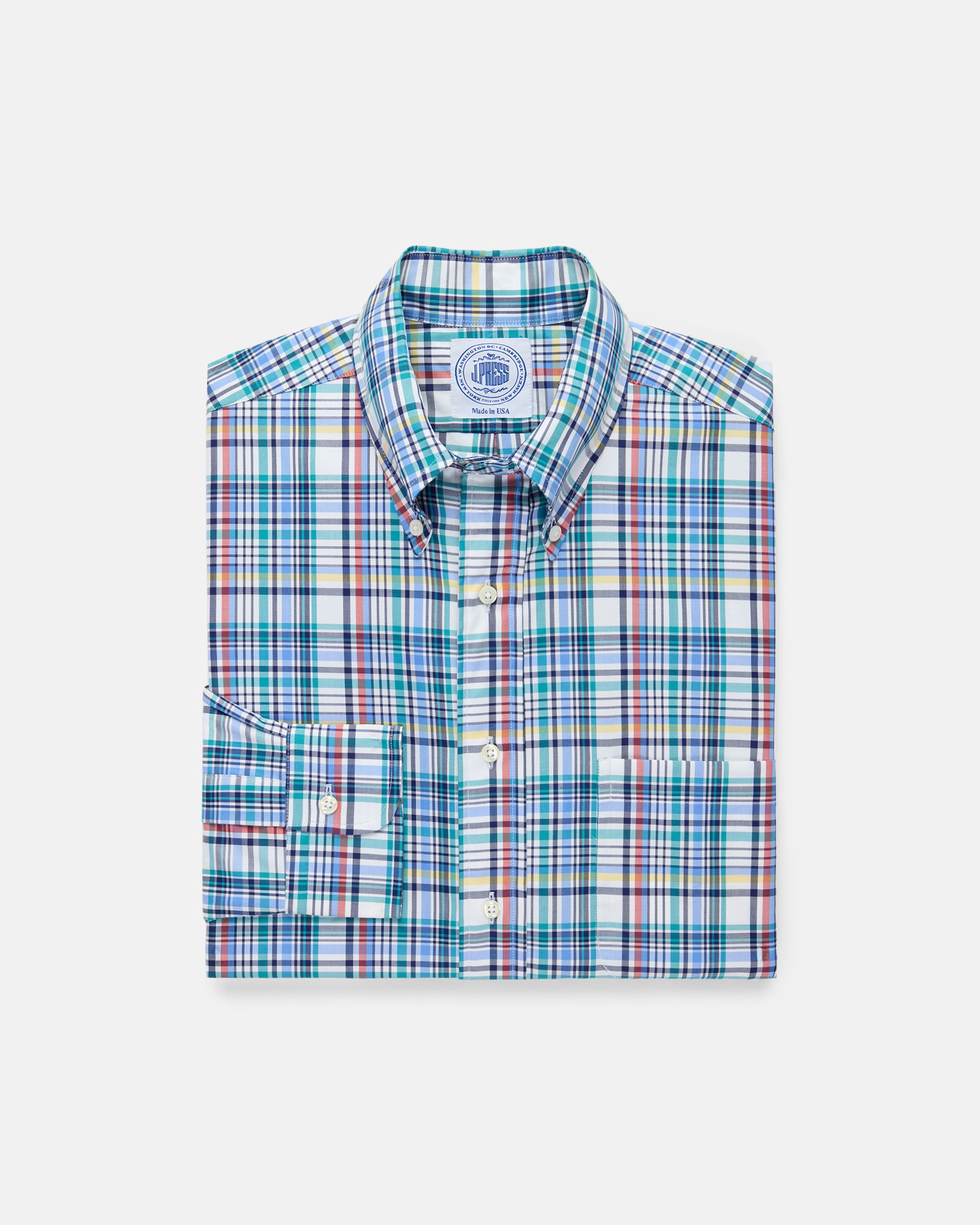 Made-in-USA Blue & Red Plaid Button Down Sport Shirt - Classic Fit