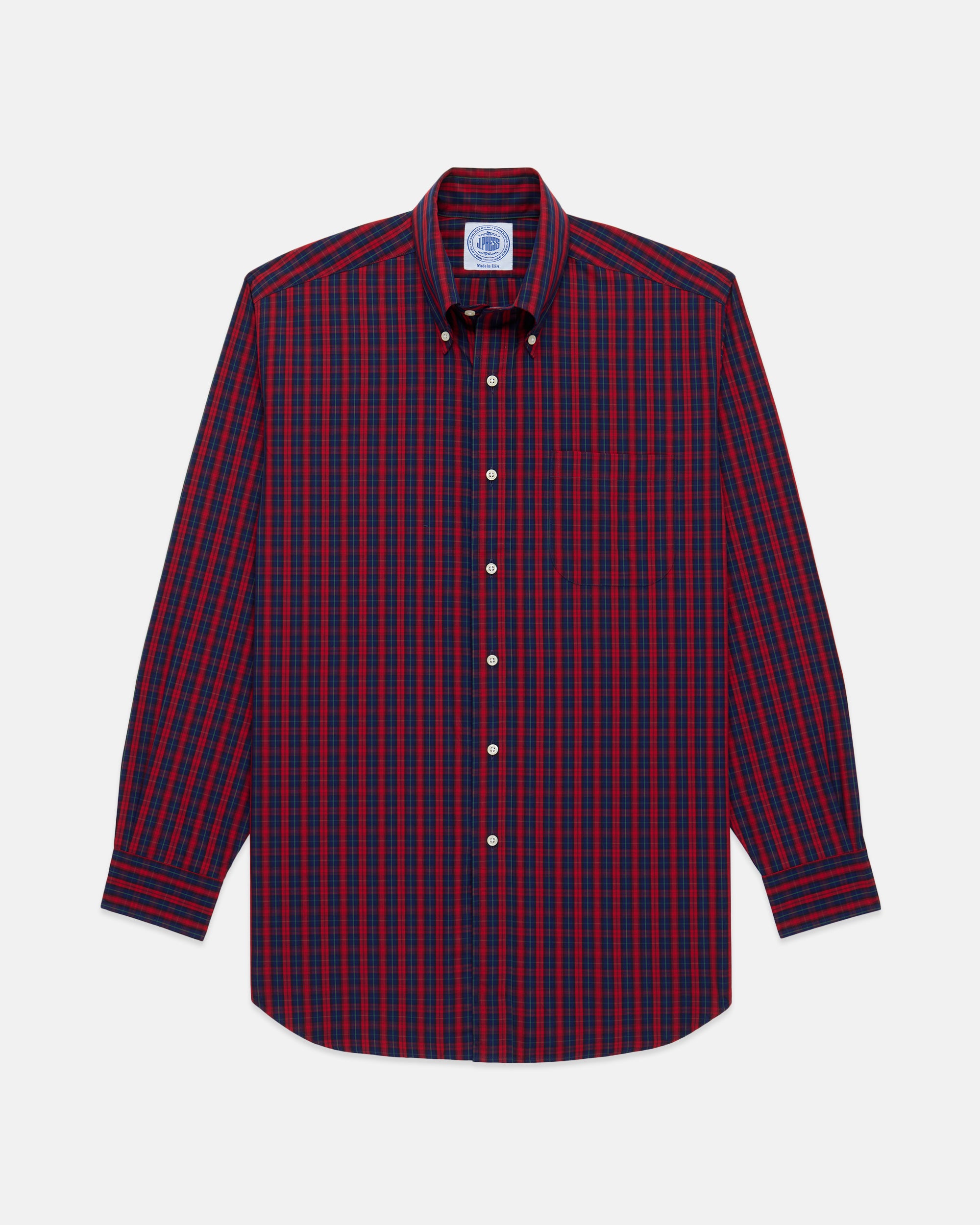 Made-in-USA Red & Navy Tartan Broadcloth Sport Shirt - Classic Fit