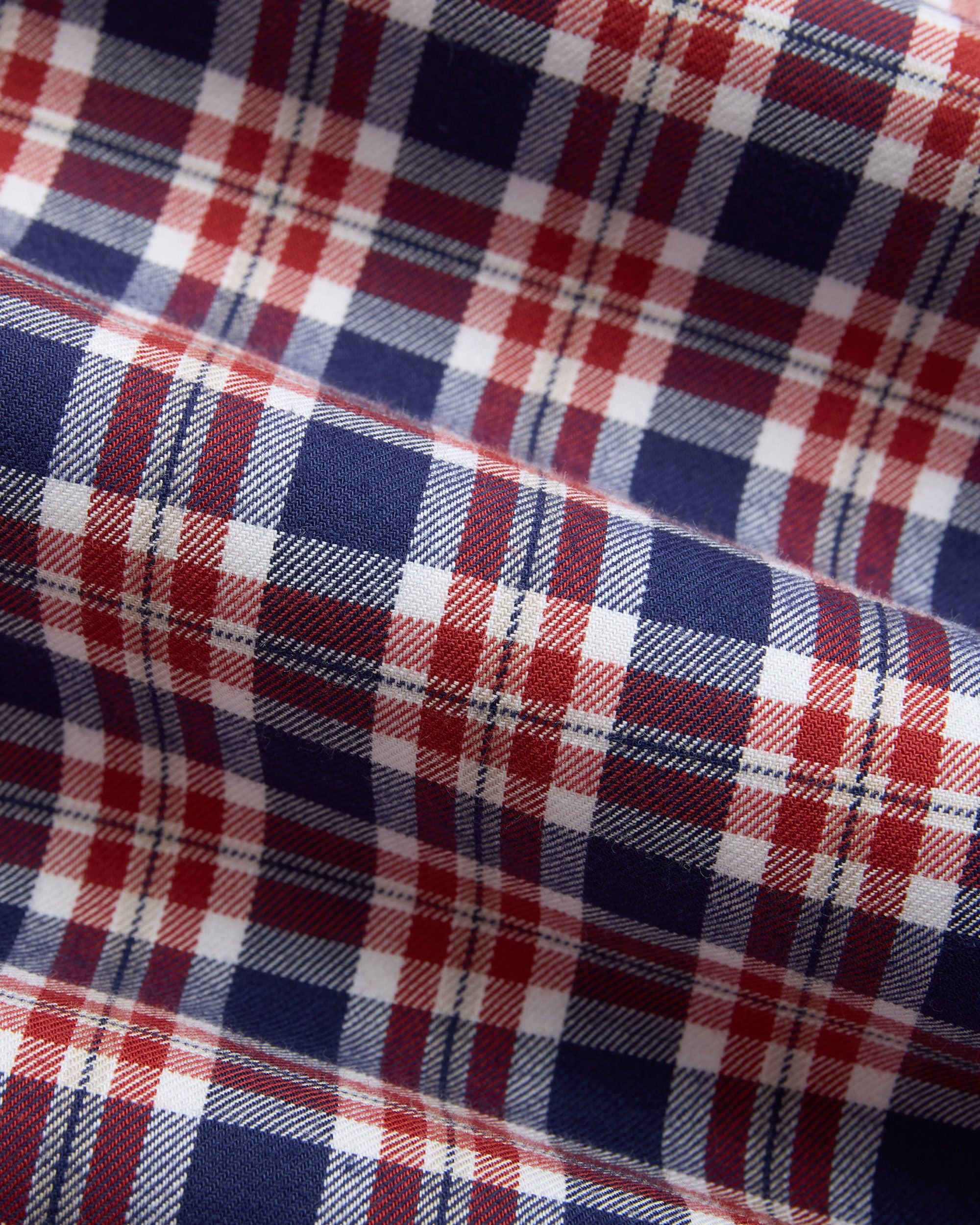 Red & Blue Plaid Cotton Flannel Button Down Sport Shirt - Classic Fit