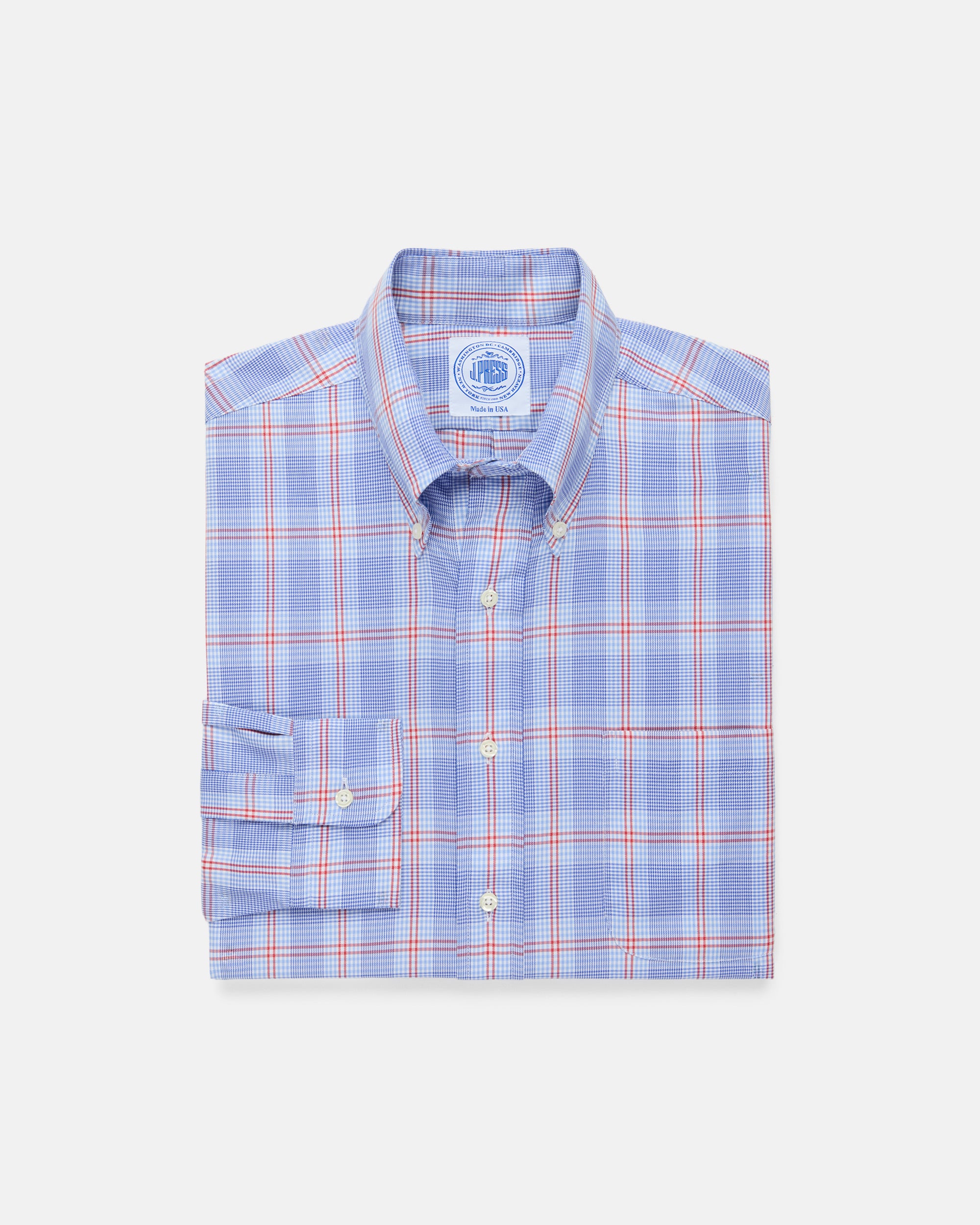 Made-in-USA Blue & Red Windowpane Button Down Sport Shirt - Classic Fit