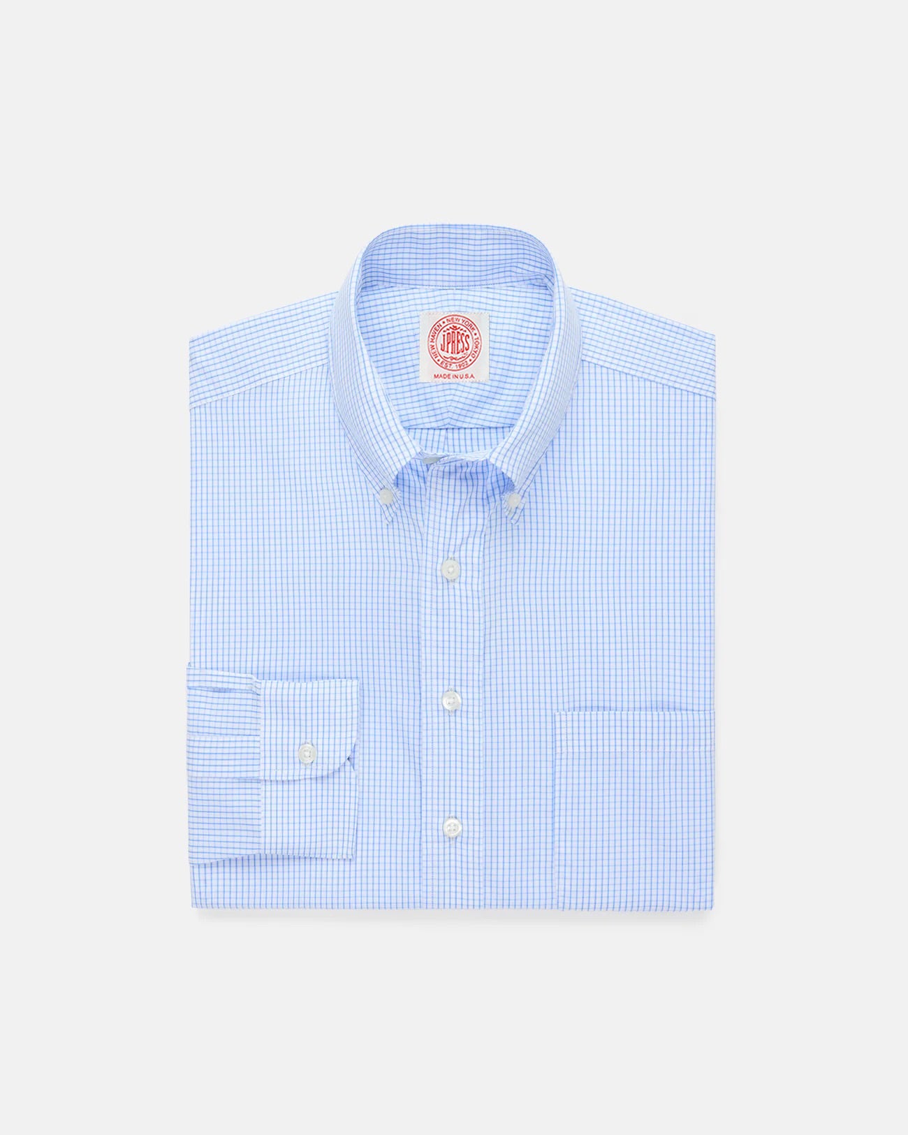Made-in-USA Blue Tattersall Button Down Oxford Cloth Shirt - Classic Fit