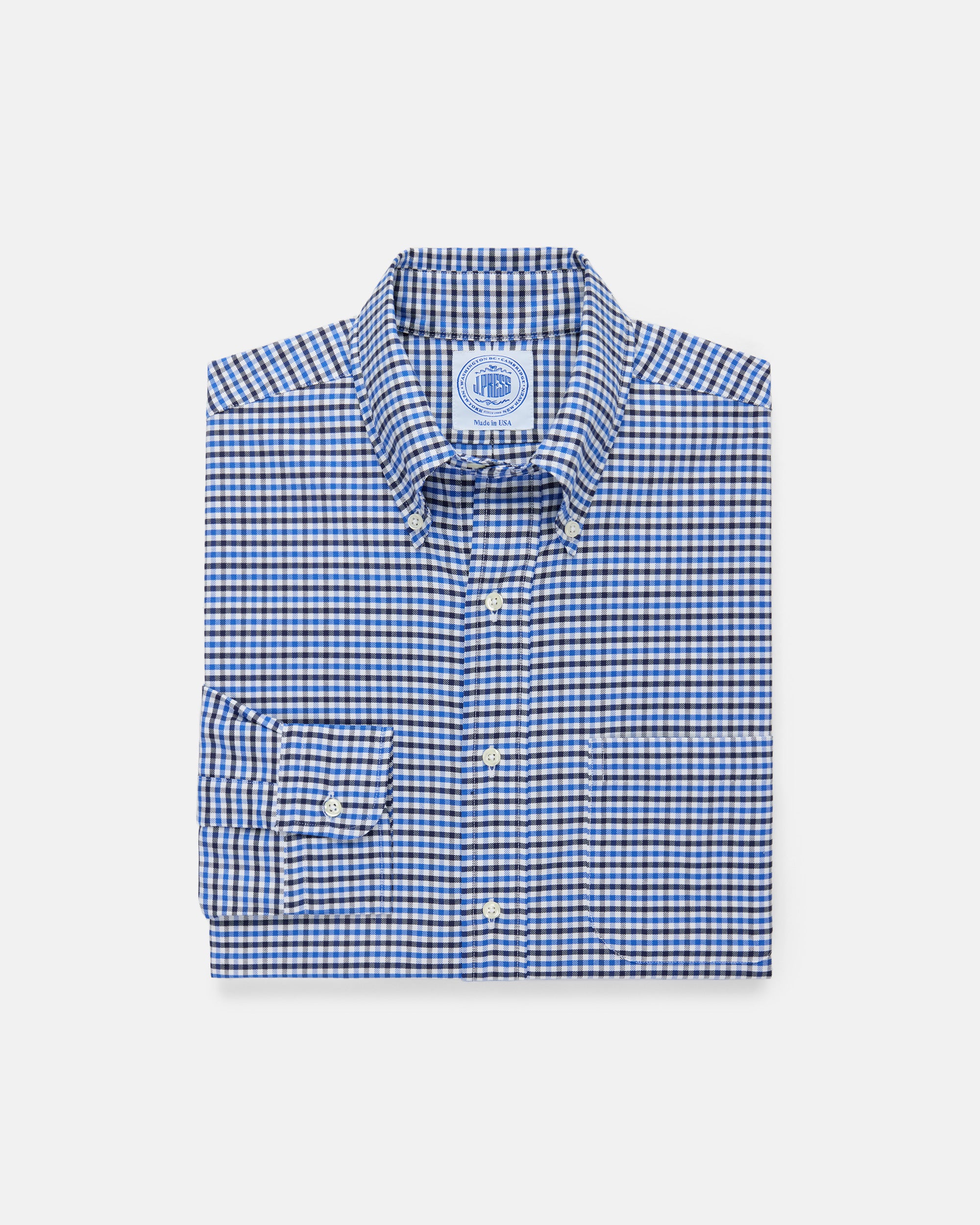 Made-in-USA Navy & Light Blue Tattersall Button Down Sport Shirt - Classic Fit