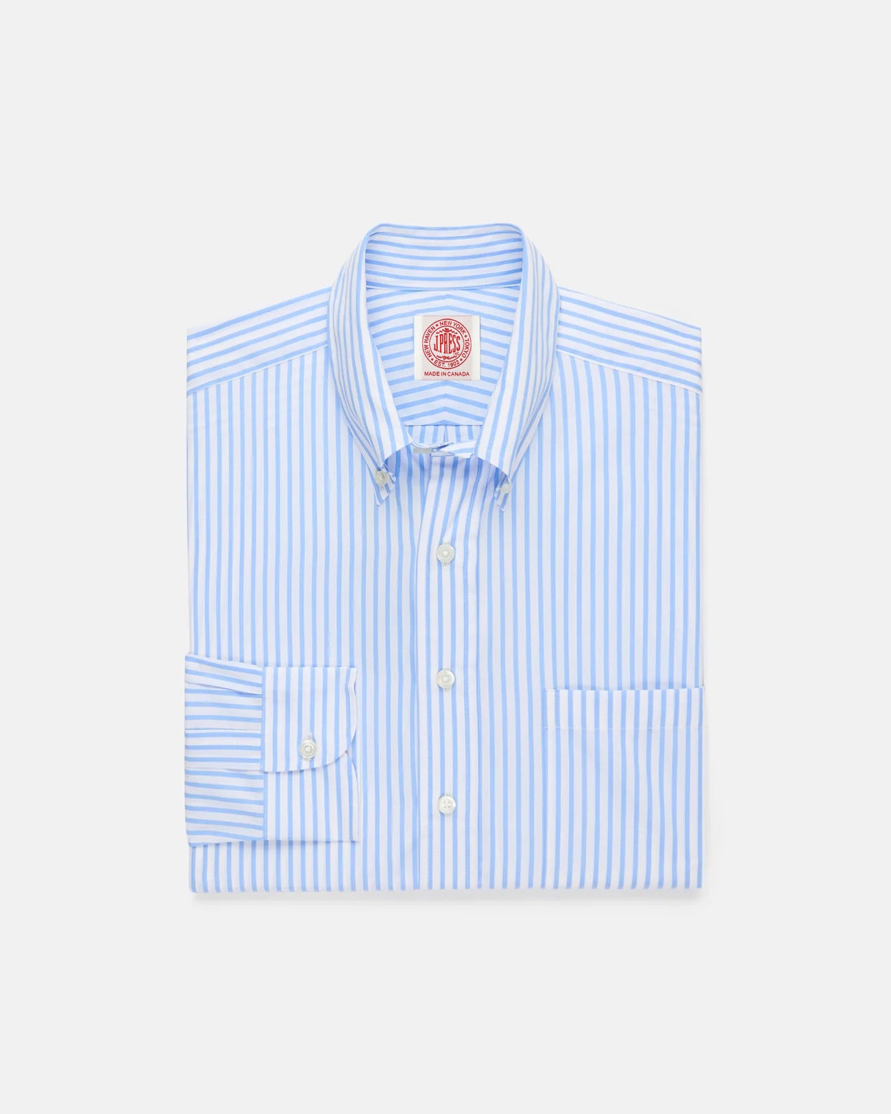 Made-in-Canada Light Blue Butcher Stripe Broadcloth Button Down Shirt - Classic Fit