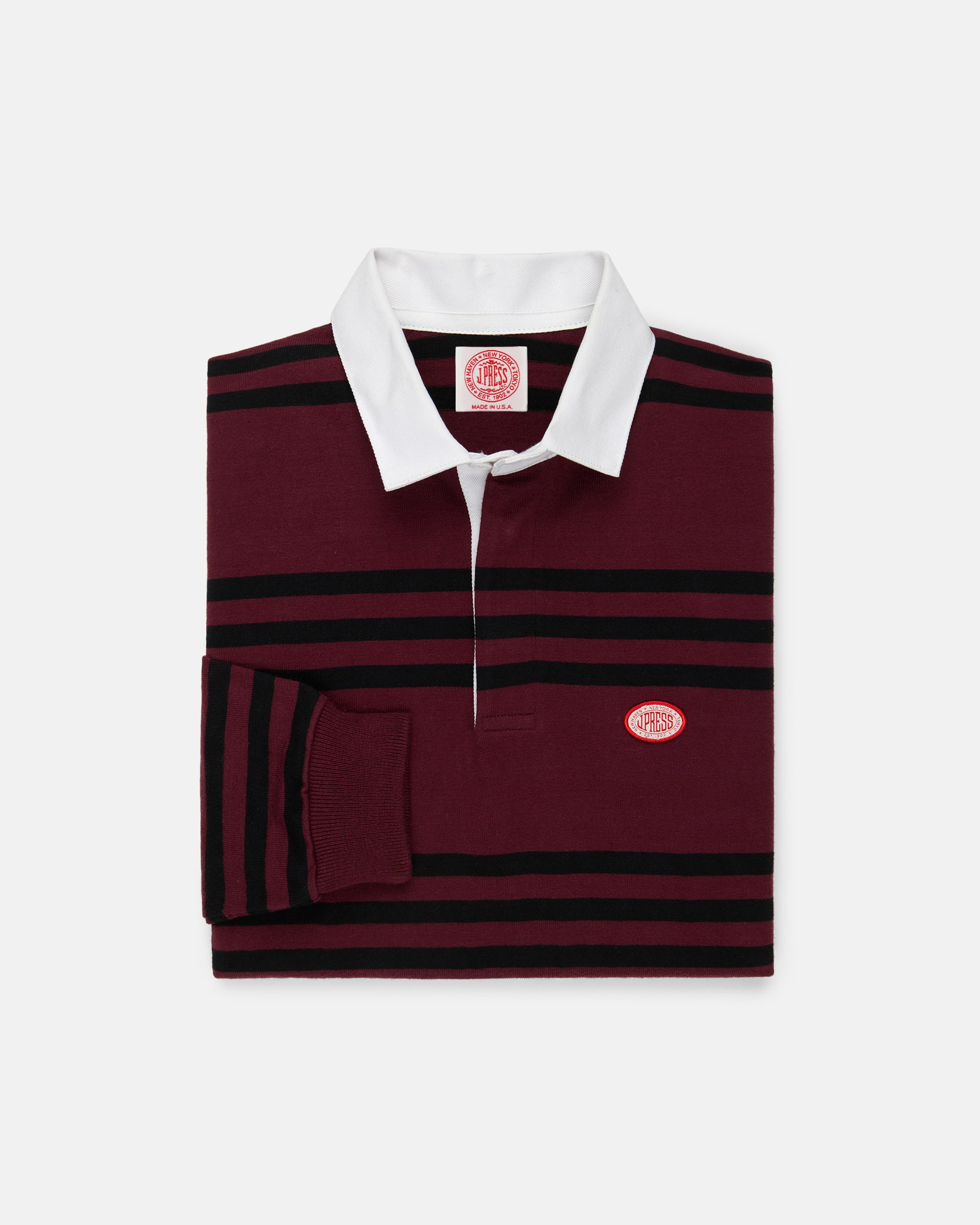 Made-in-USA Burgundy Triple Stripe J. Press Seal Cotton Rugby