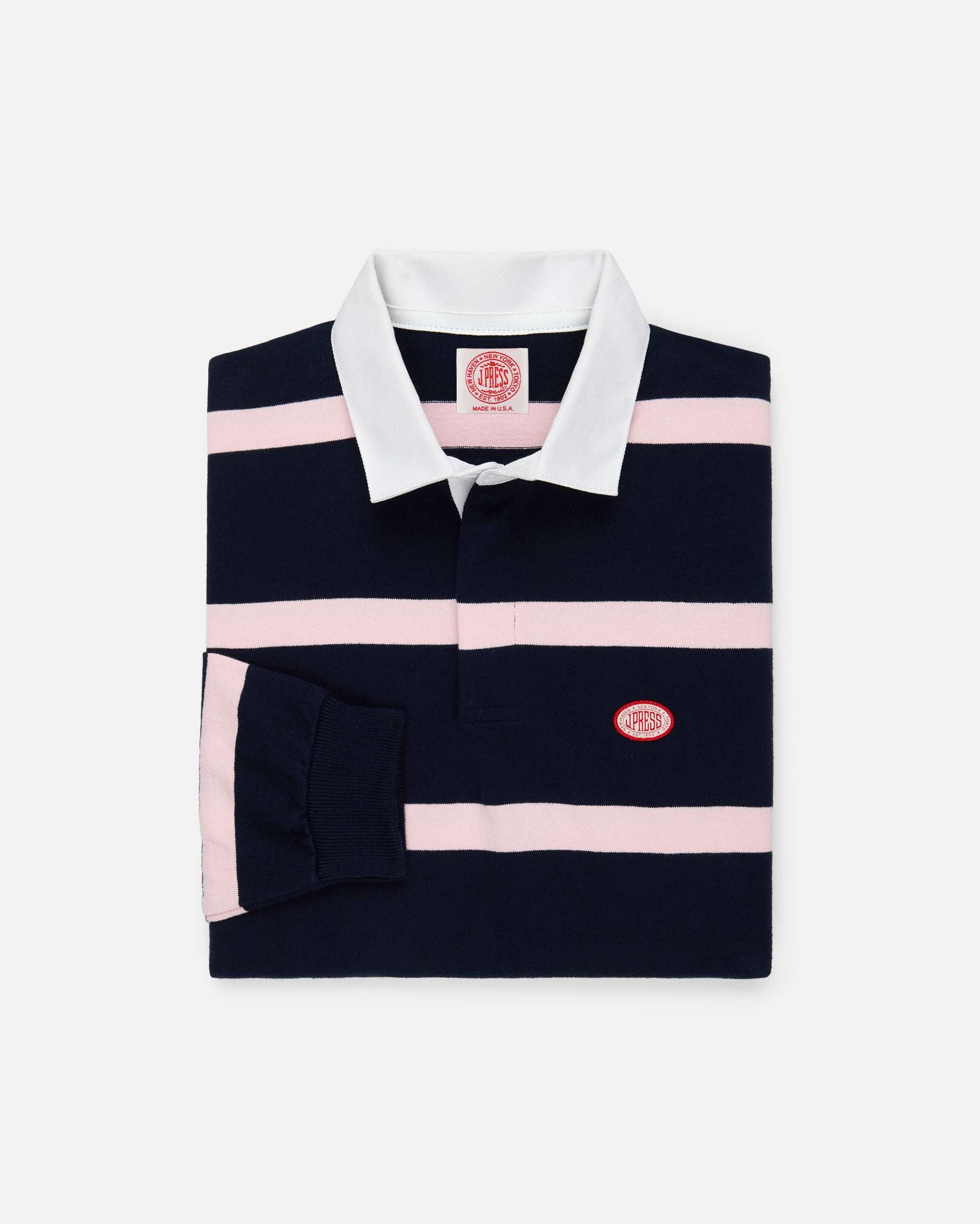 Made-in-USA Pink Bar Stripe J. Press Seal Cotton Rugby