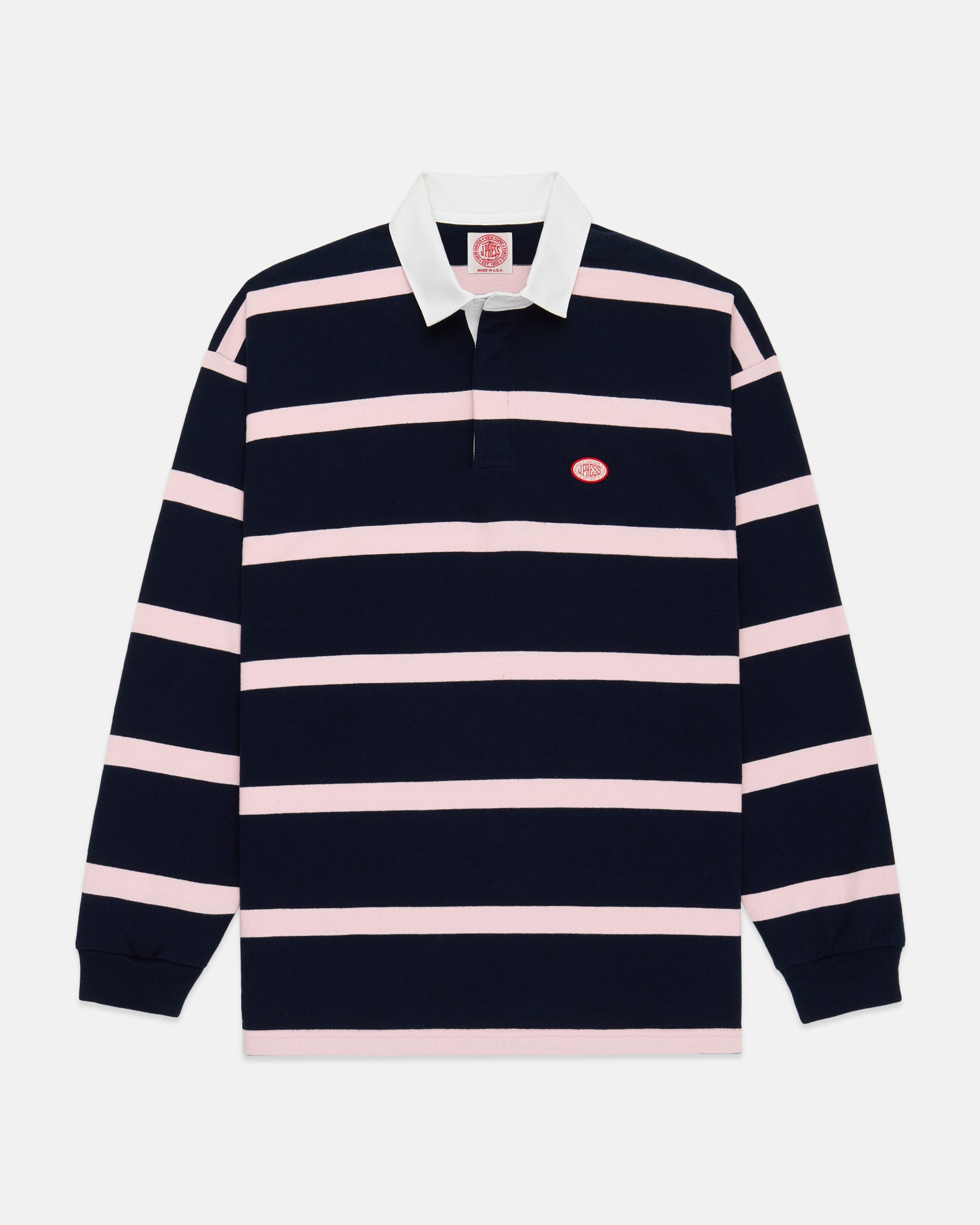 Made-in-USA Pink Bar Stripe J. Press Seal Cotton Rugby
