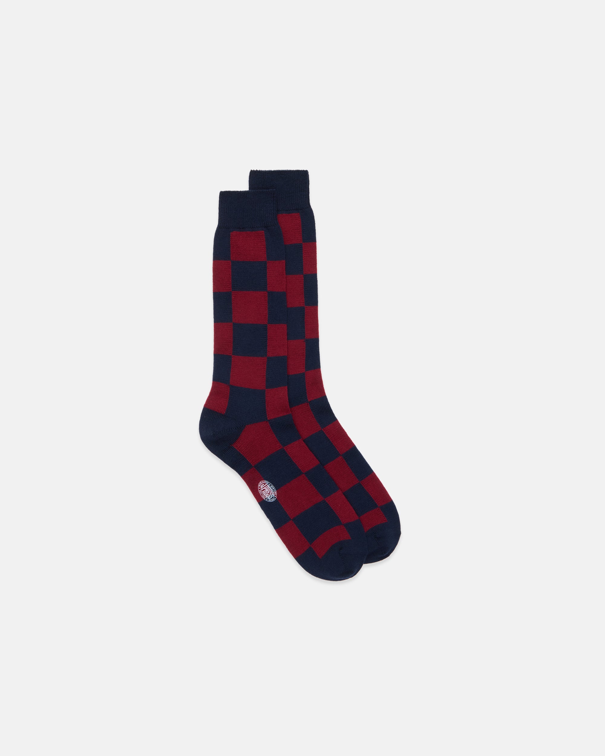 Made-in-Italy Navy & Burgundy Checkerboard Mid-calf Wool Socks
