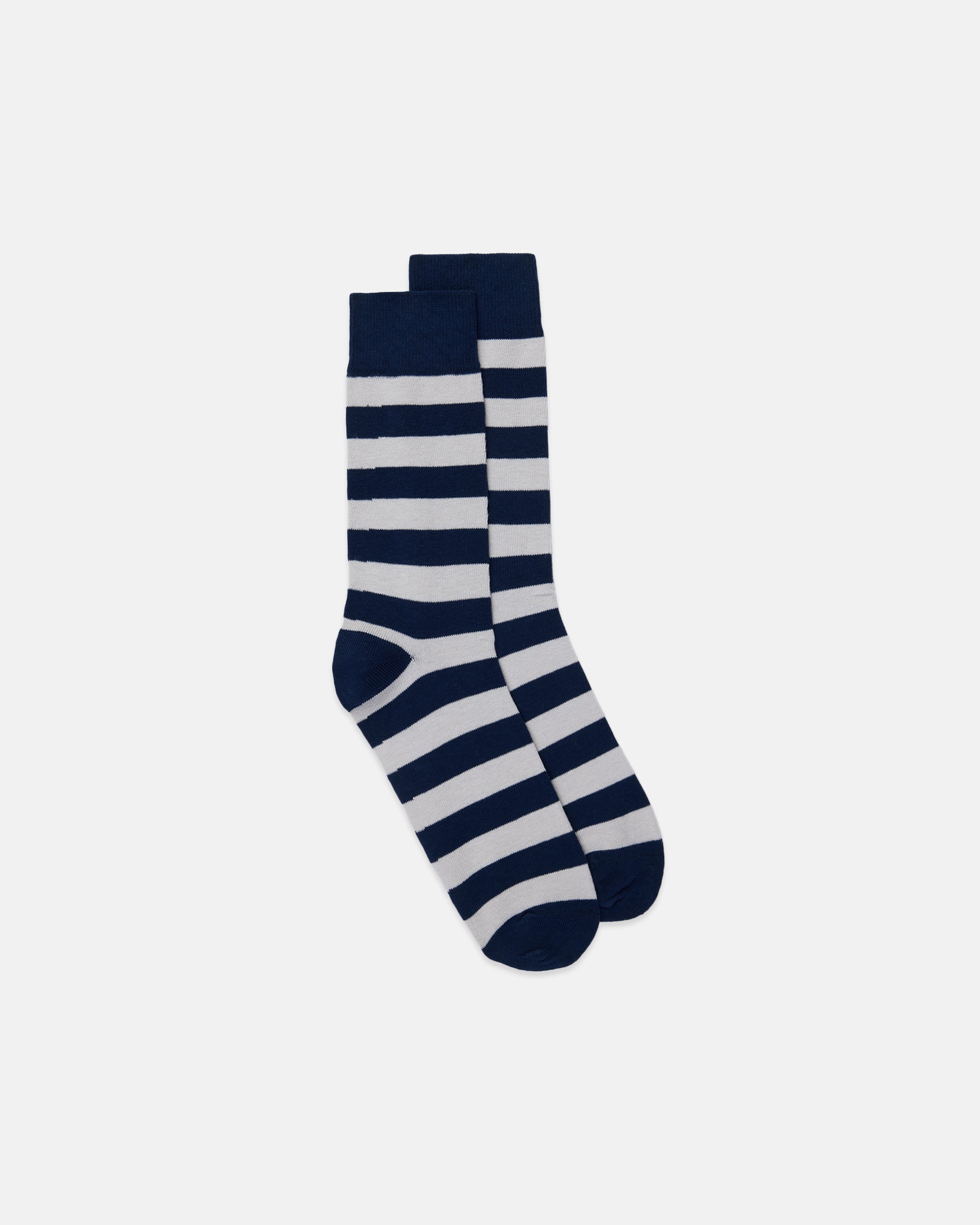Navy & Light Grey Hoop Stripe Cotton Socks