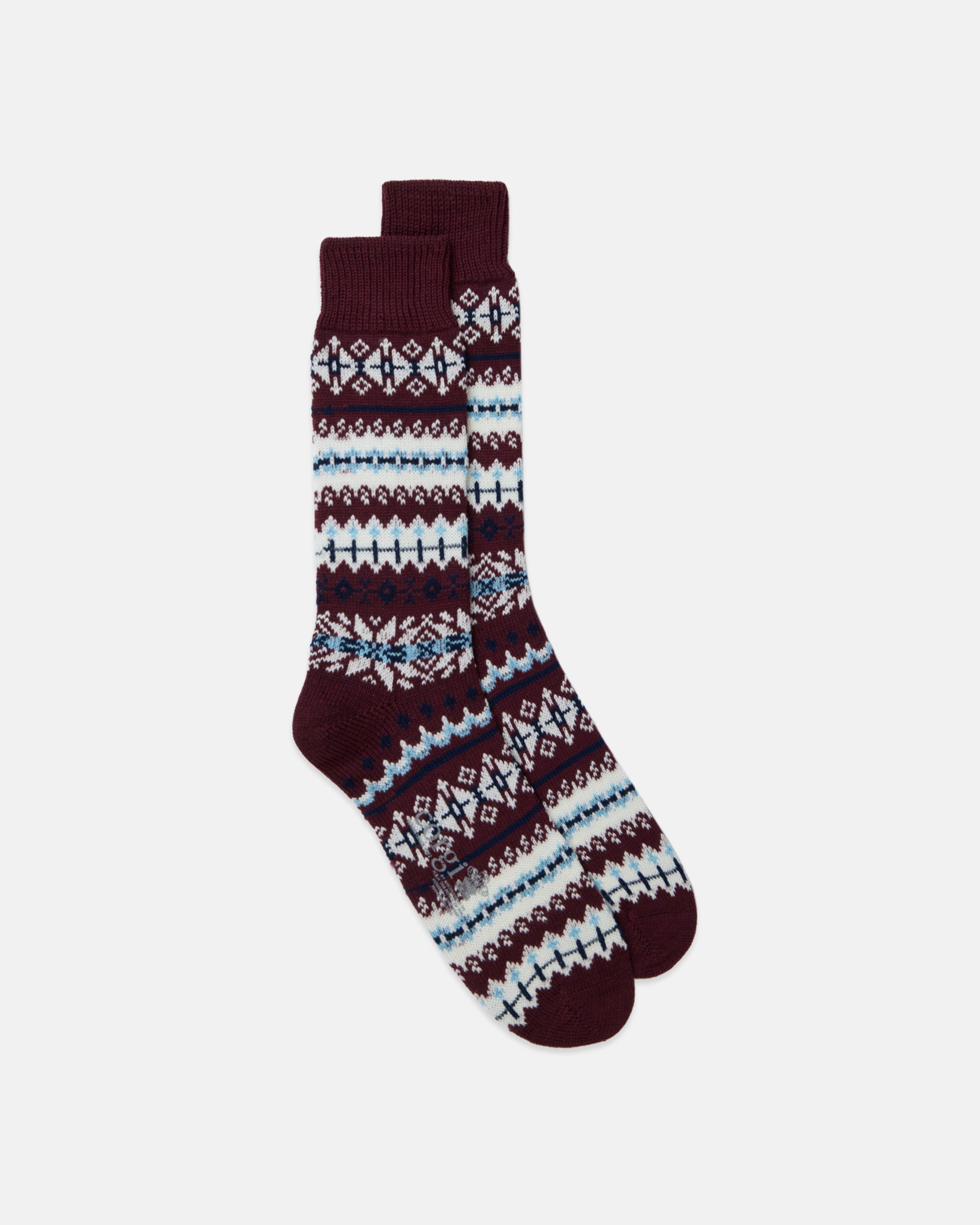 Made-in-England Burgundy Fair Isle Wool Socks