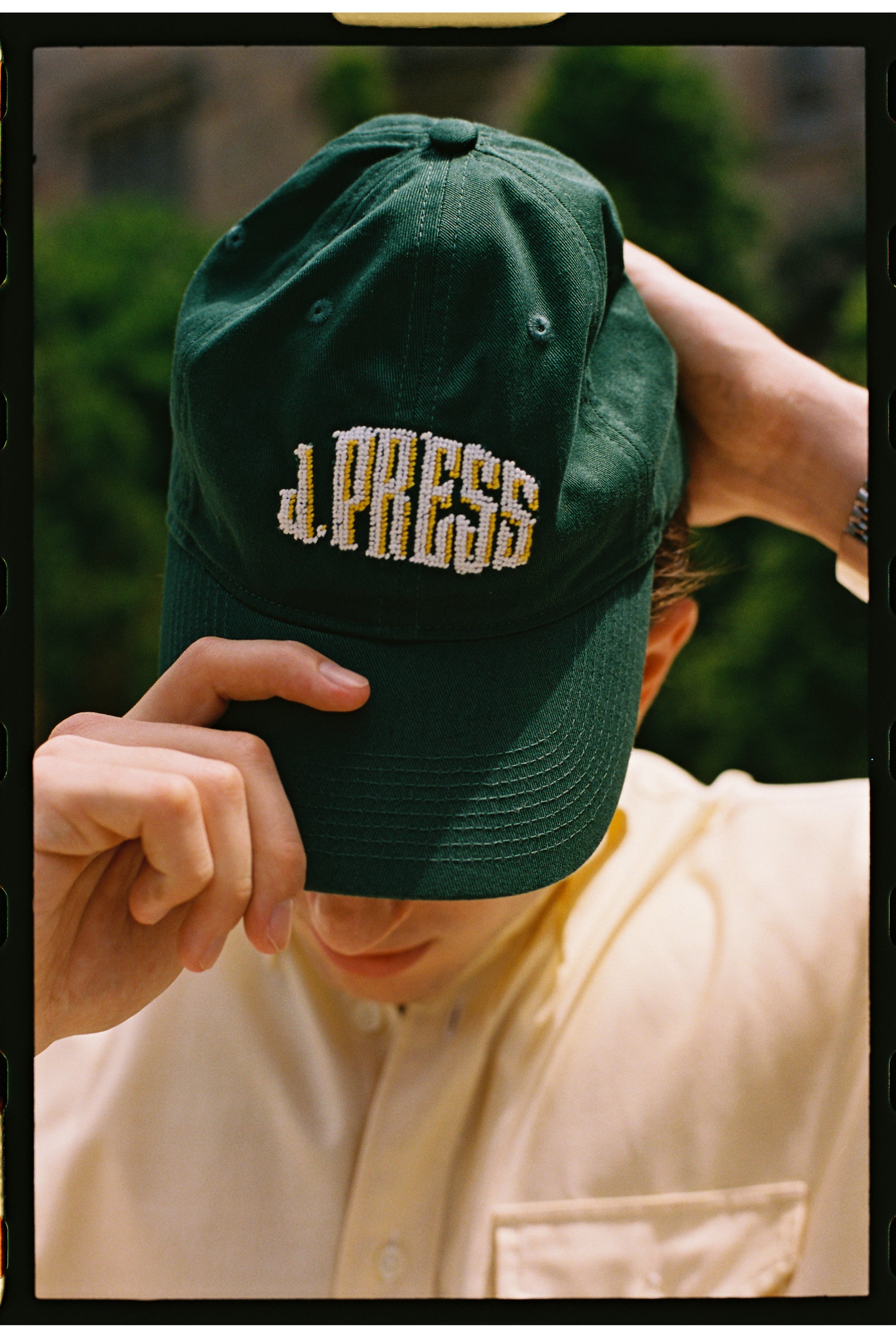 J. Press Yellow on Hunter Green Needlepoint Hat