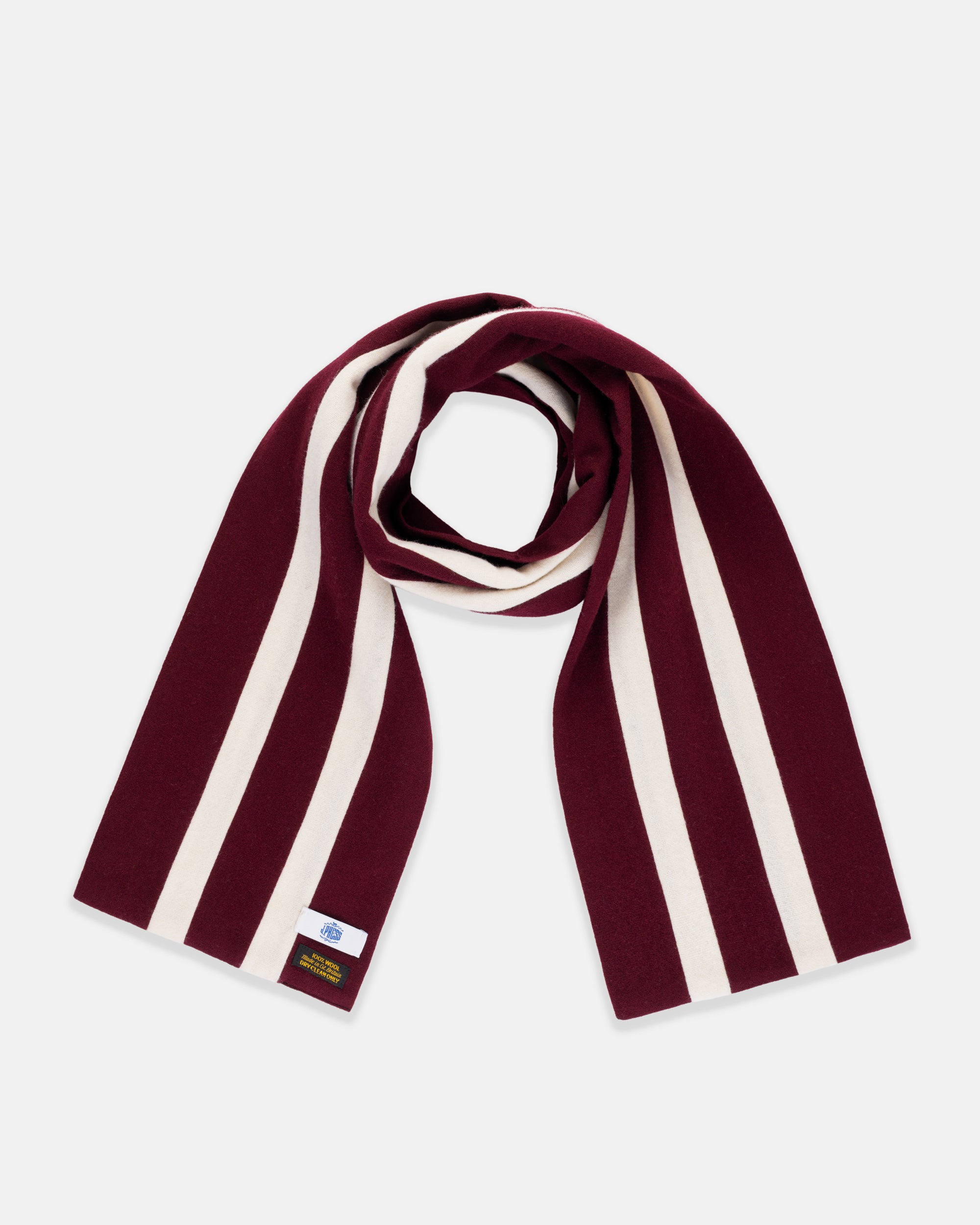 Made-in-England Crimson & Double White Wool Schoolboy Muffler
