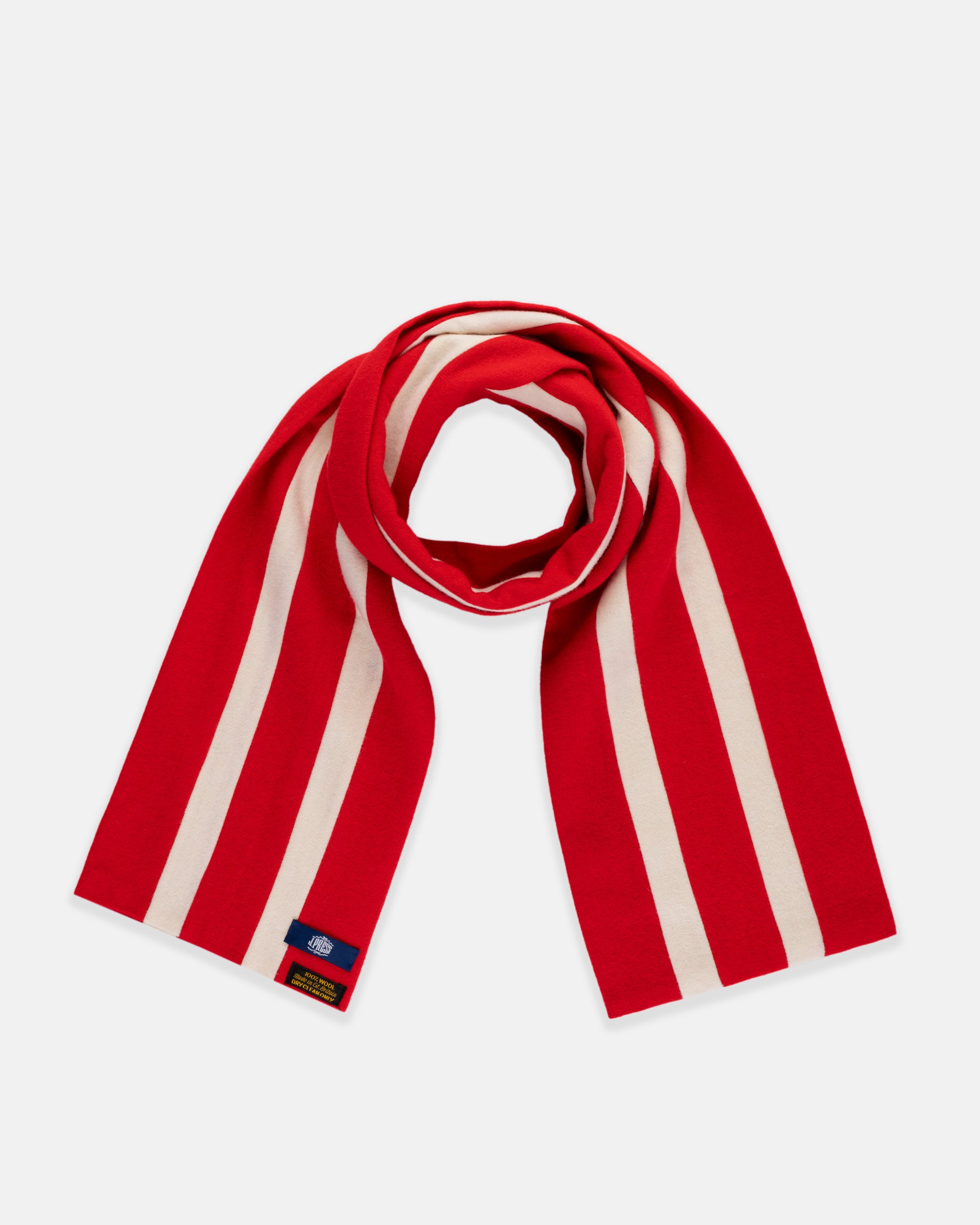 Made-in-England Red & Double White Wool Schoolboy Muffler