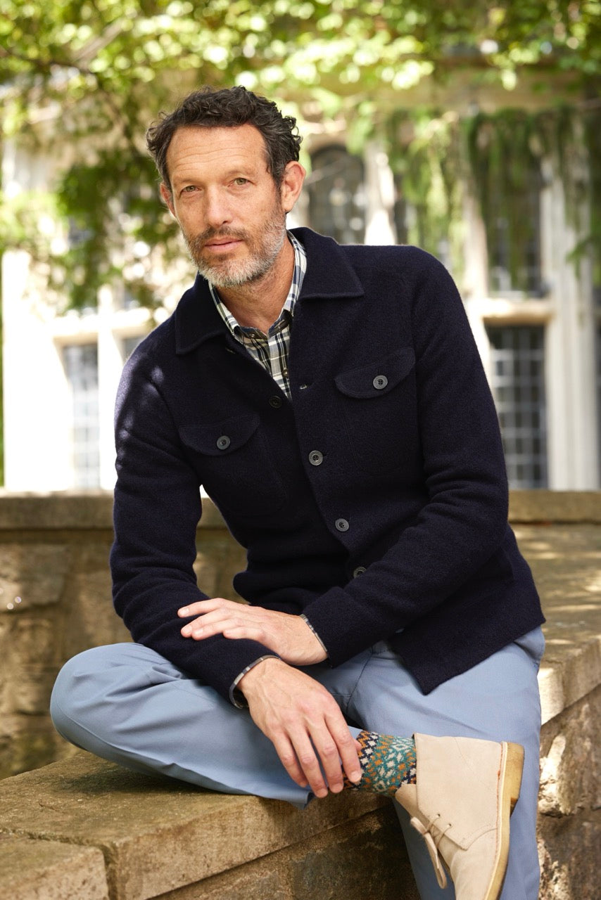 Navy Boiled Wool Knitted Shirt Jacket