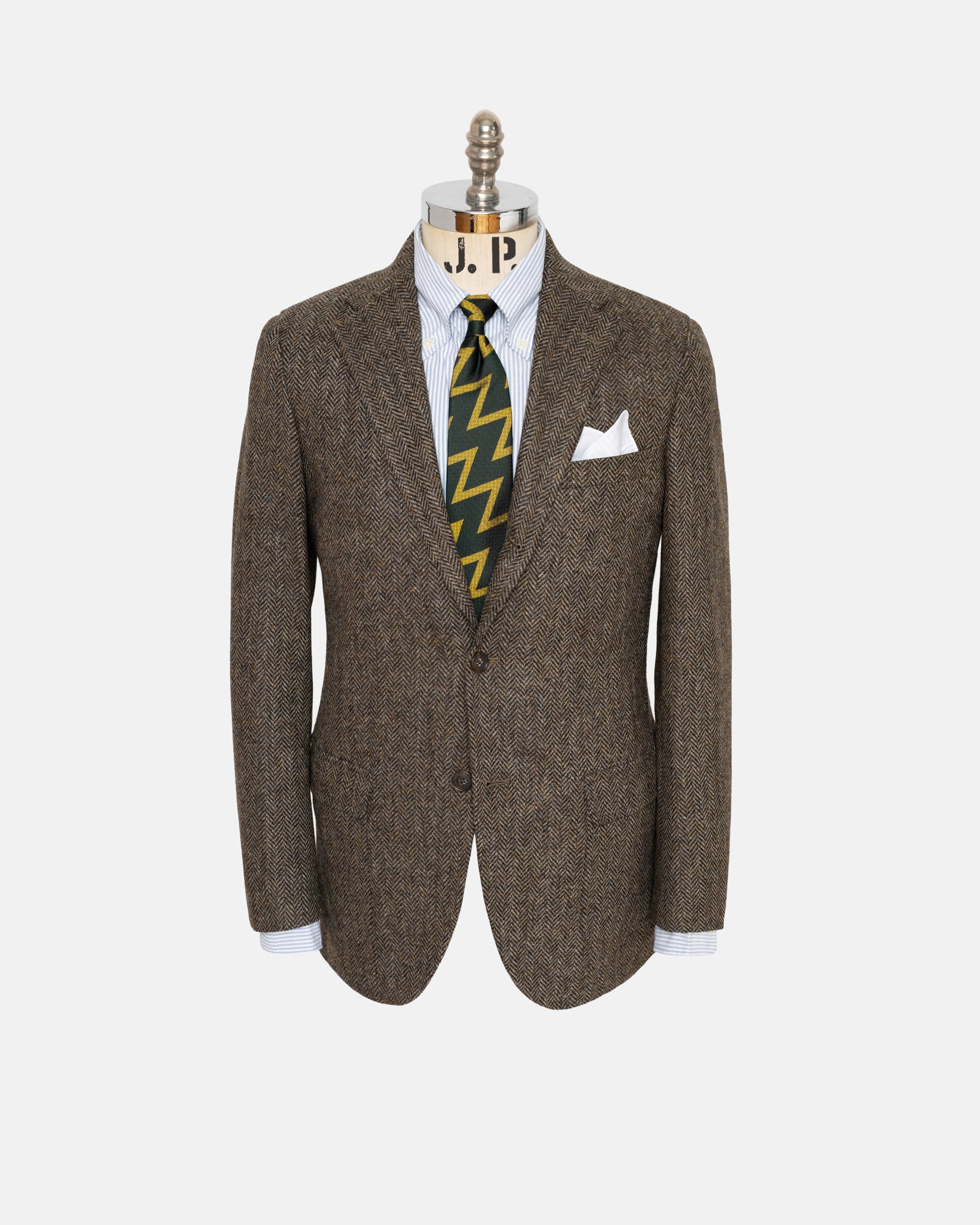 Brown & Olive Herringbone Wool Sport Coat - Trim Fit