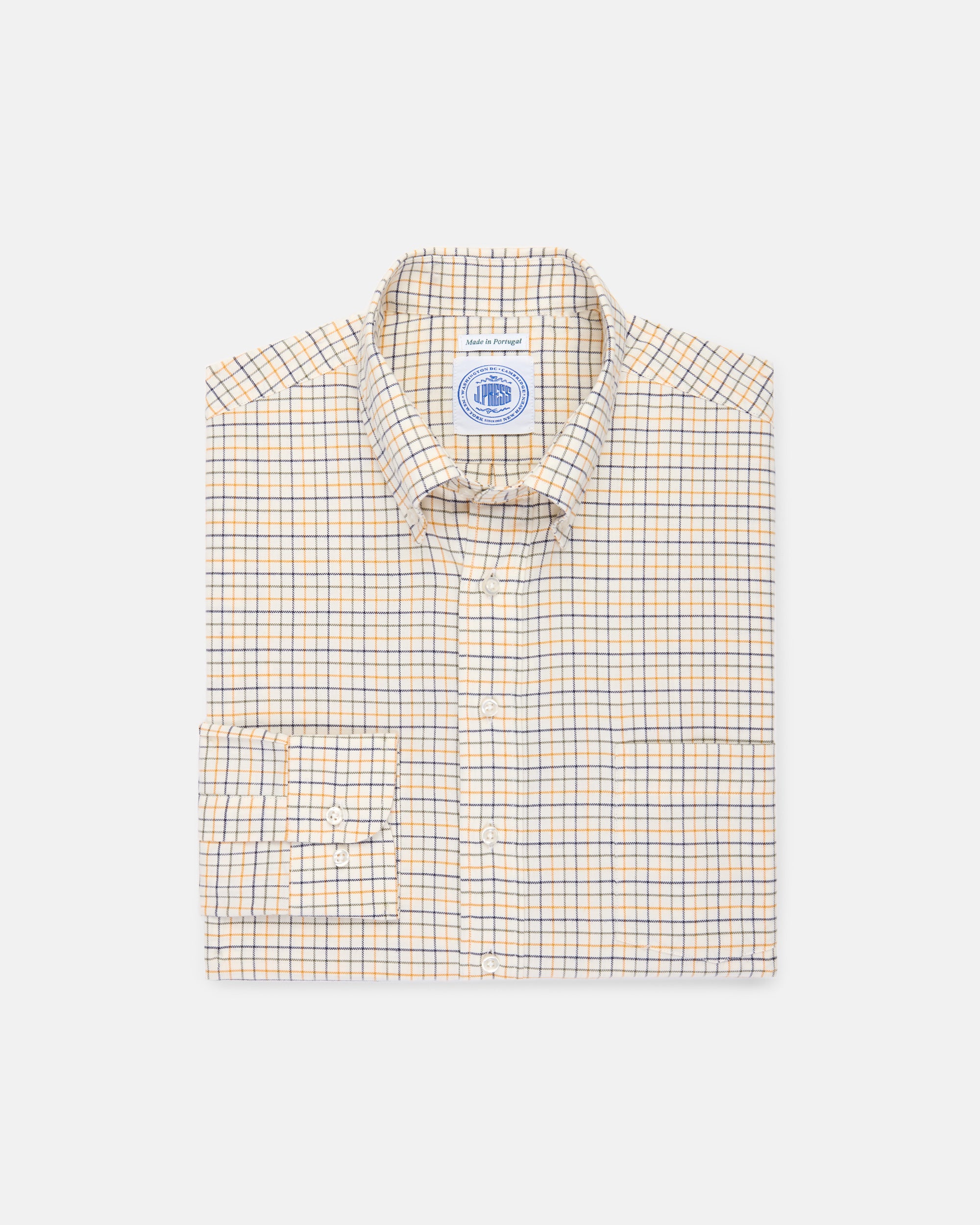 Navy, Gold & Green Tattersall Cotton Flannel Sport Shirt - Classic Fit