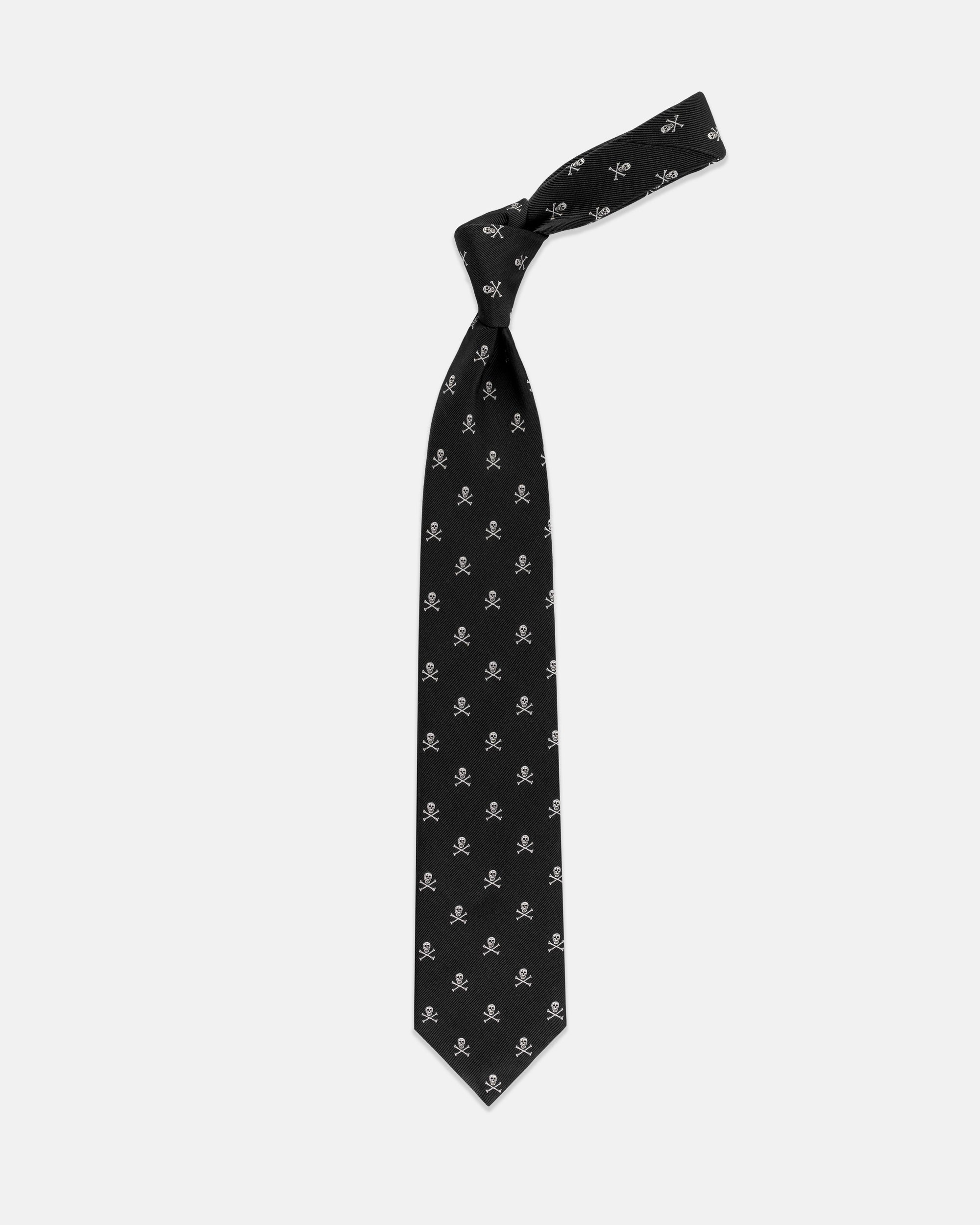 Made-in-England Black Skull and Bones Club Tie