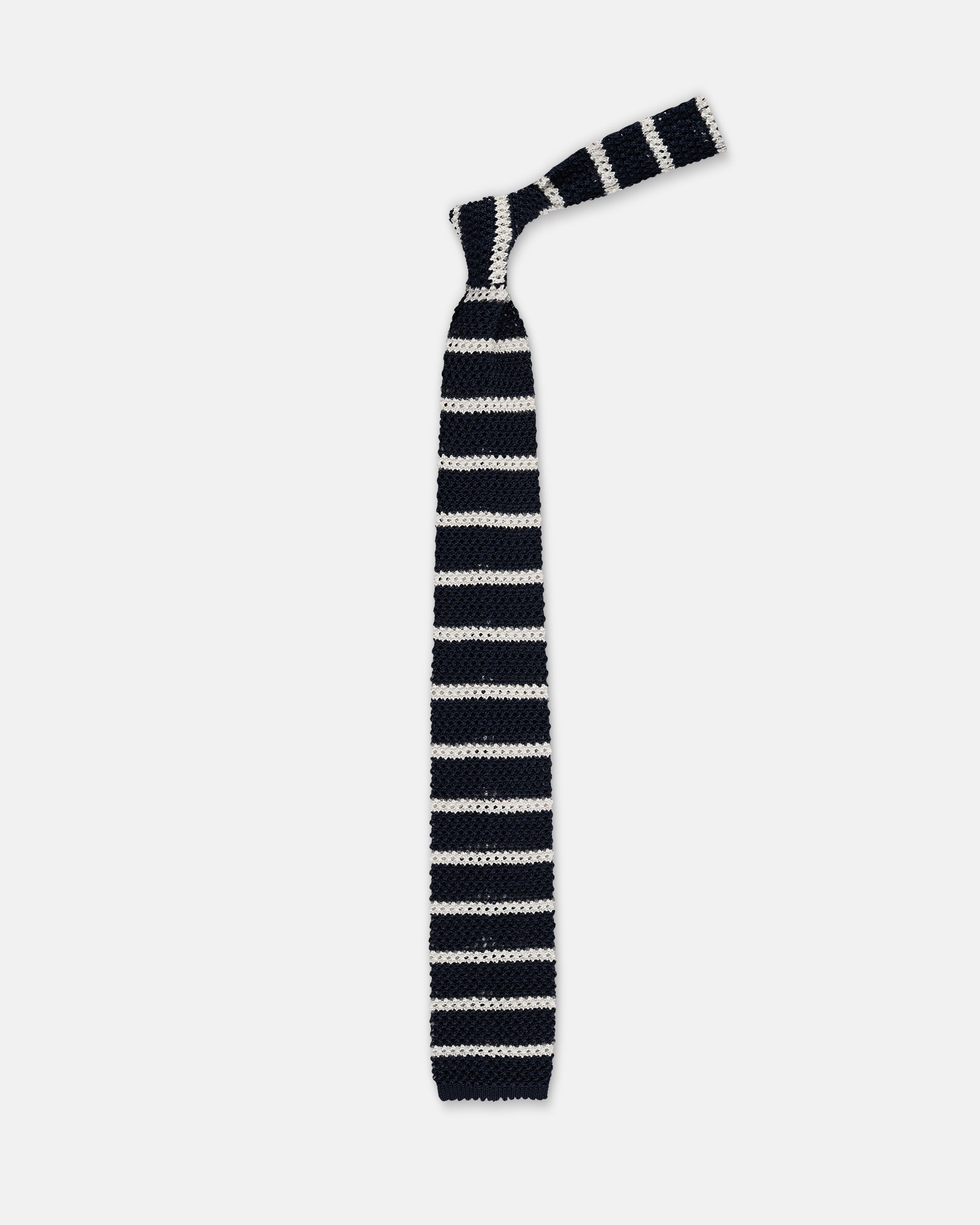 Made-in-Italy Navy & White Bar Stripe Silk Knit Tie