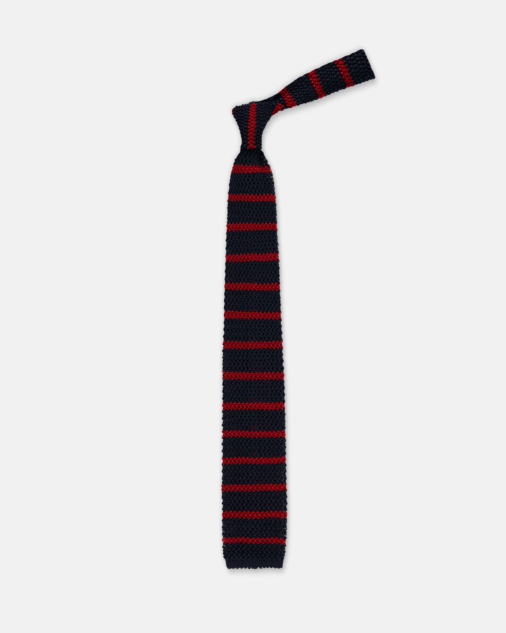 Made-in-Italy Navy & Burgundy Bar Stripe Silk Knit Tie