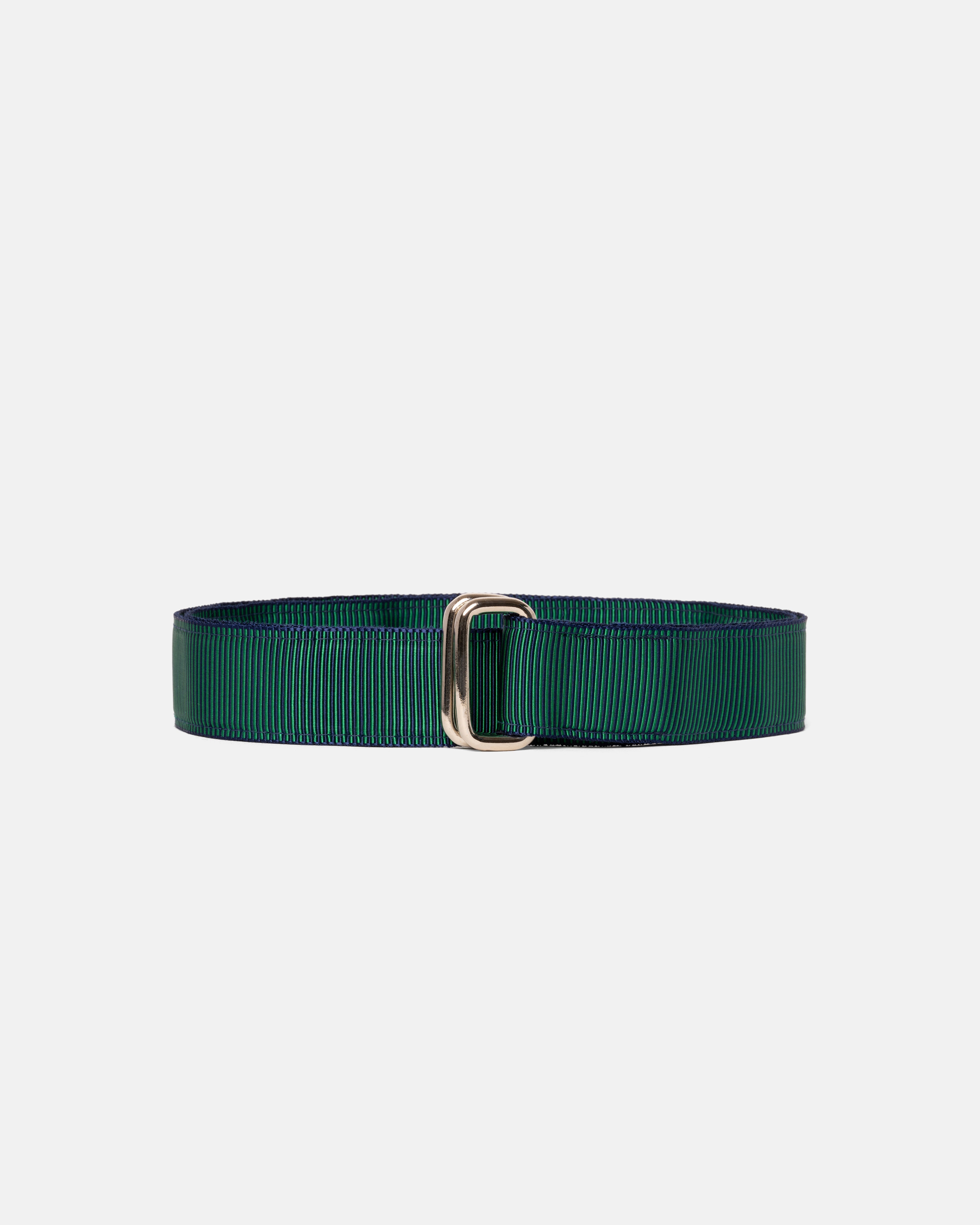 Made-in-USA Green & Navy Striped Grosgrain Ribbon Belt