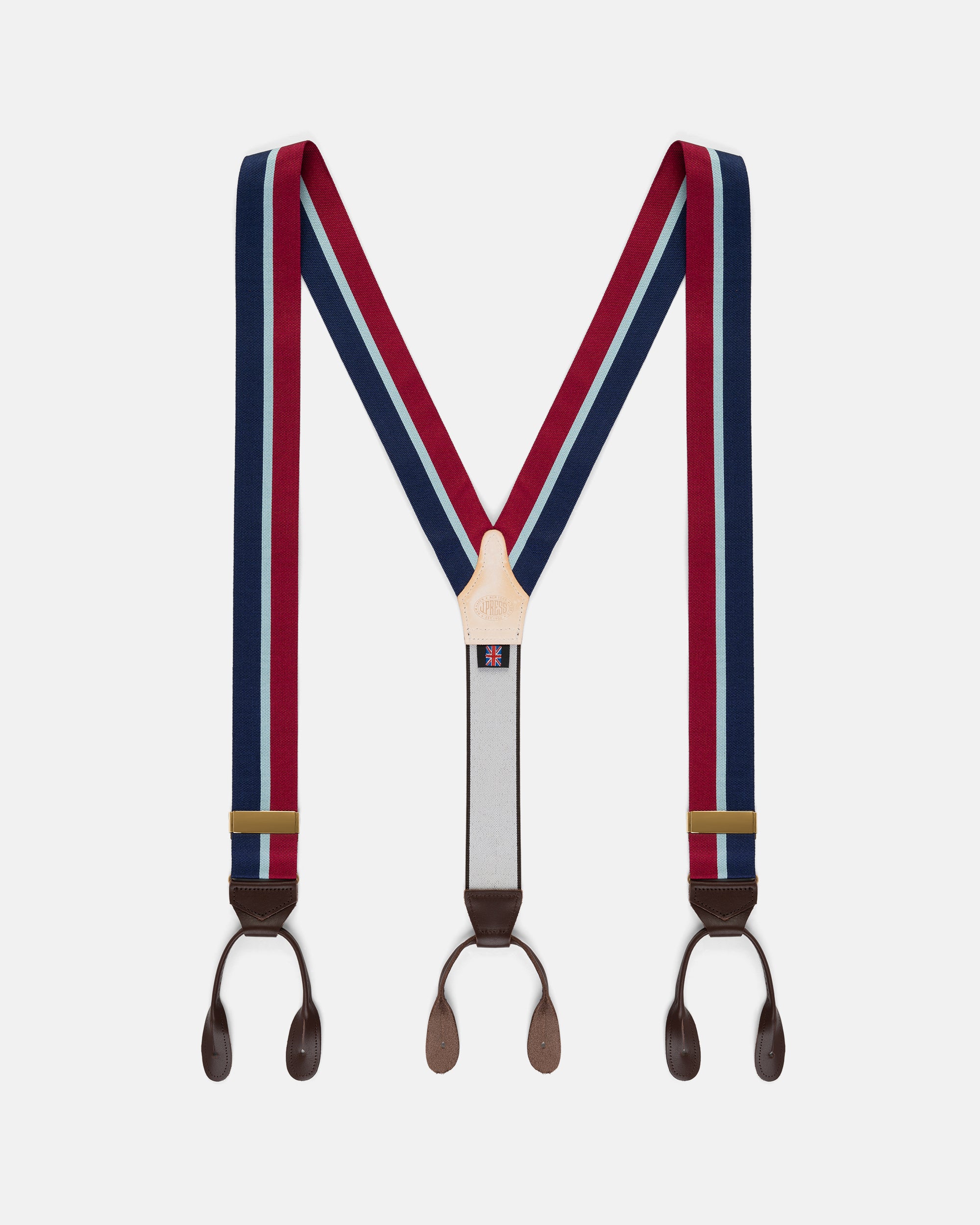 Made-in-England Red, Navy & Light Blue Striped Barathea Braces