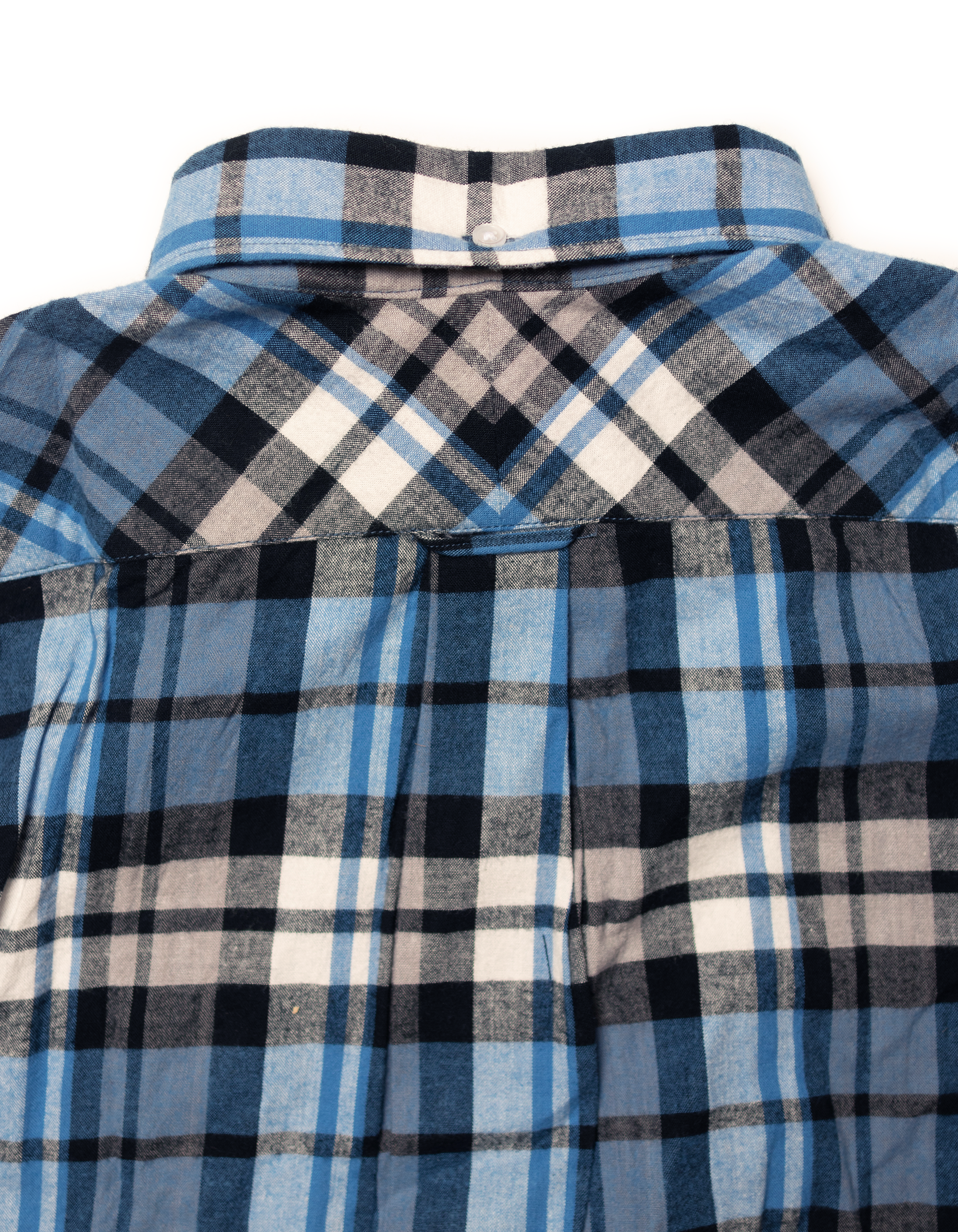Blue & Cream Plaid Cotton Flannel Sport Shirt - Trim Fit