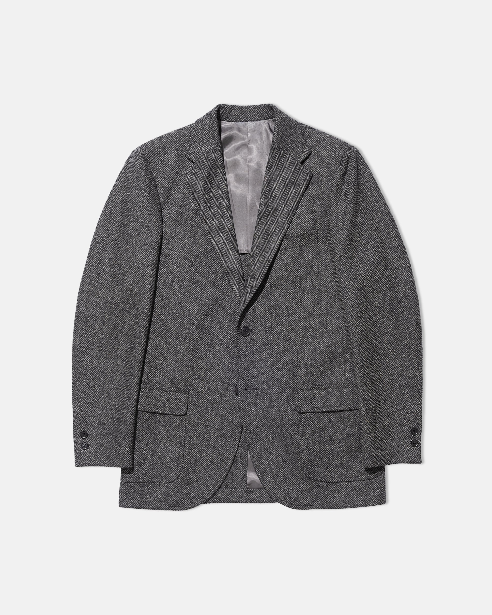 Grey Herringbone Wool Sport Coat - Trim Fit