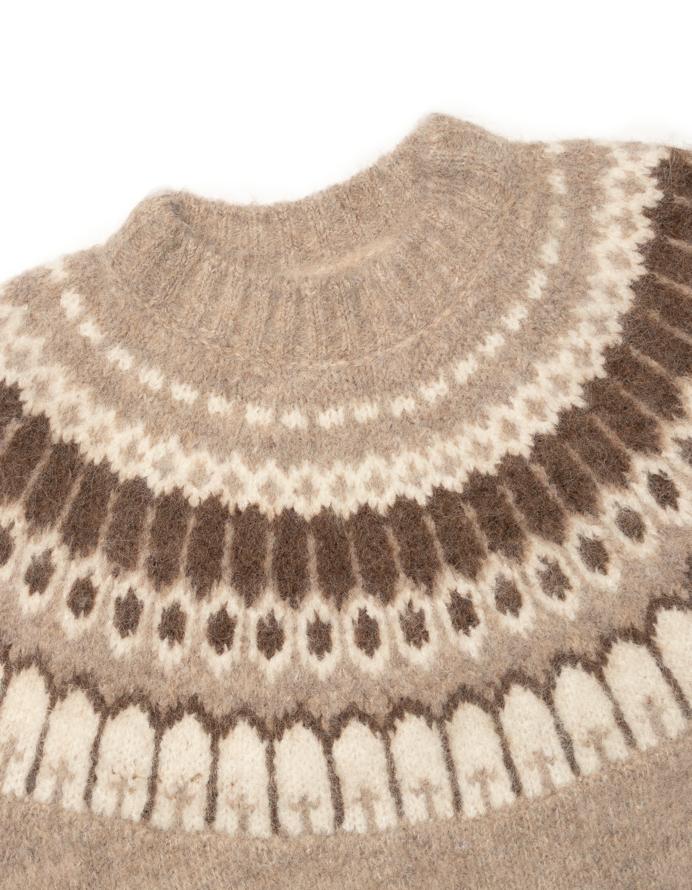 Tan Fair Isle Yoke Alpaca Sweater - Trim Fit