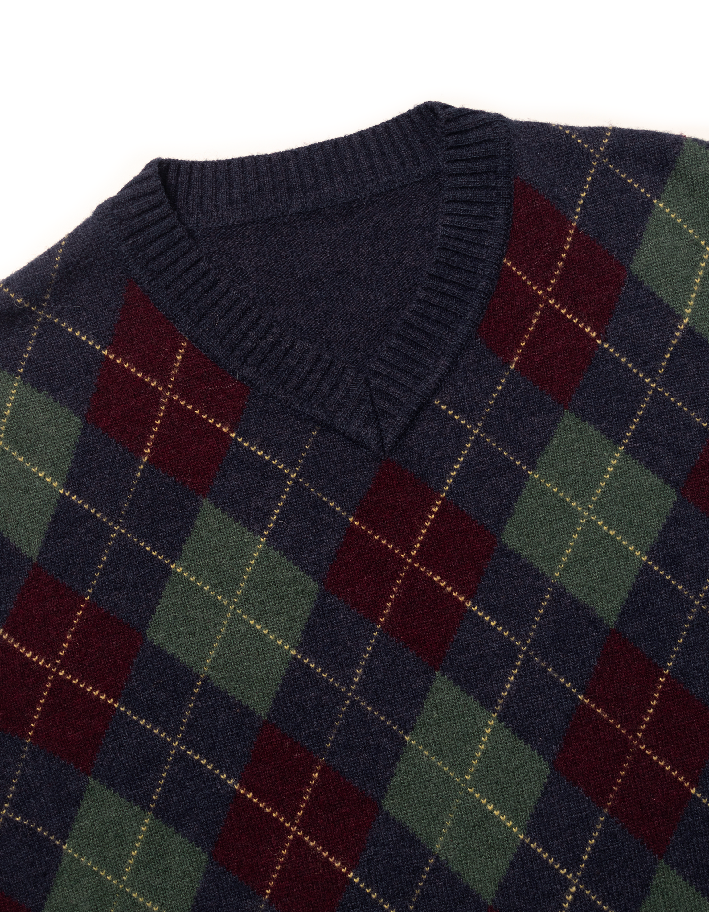 Navy & Burgundy Argyle Wool Sweater - Trim Fit