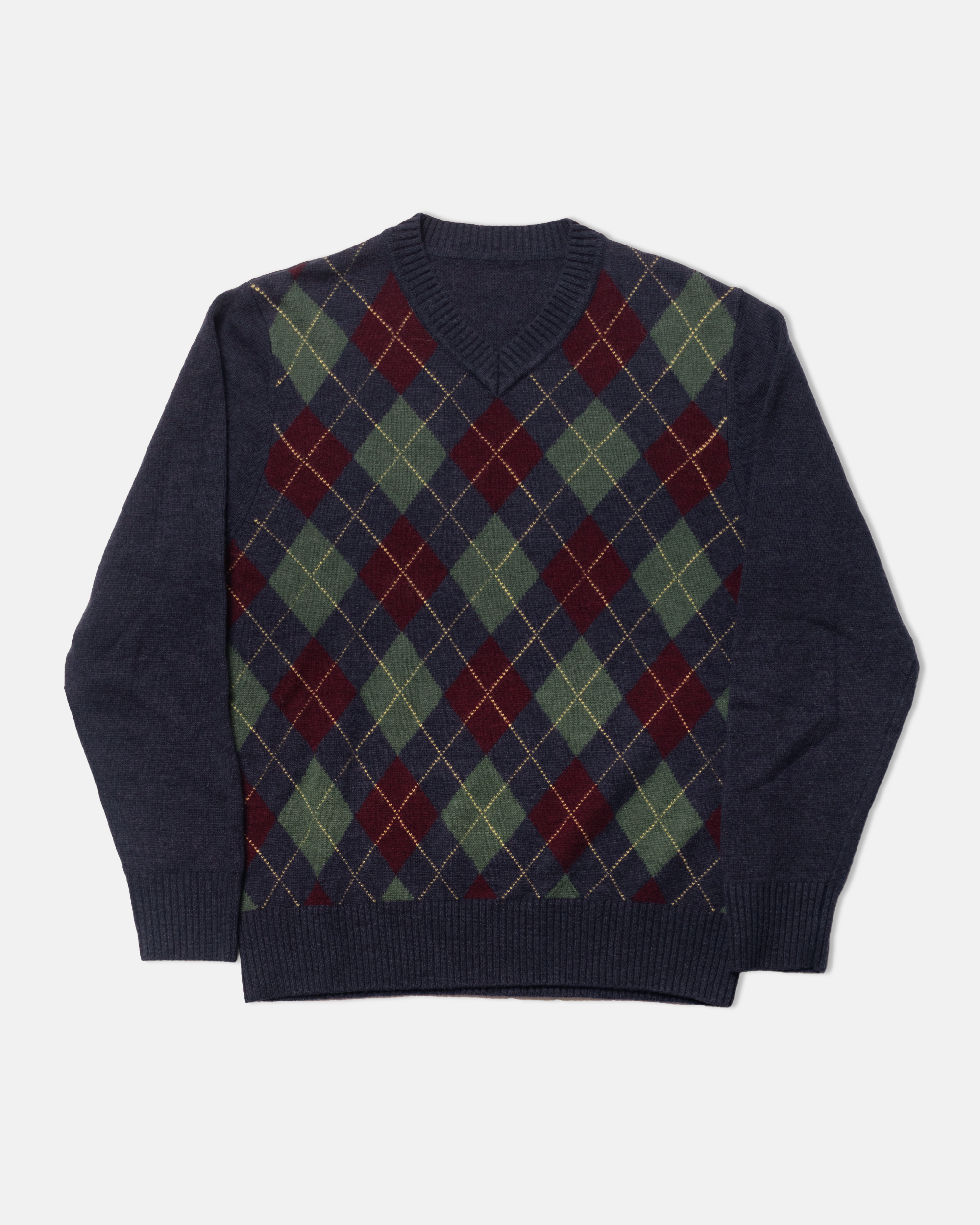 Navy & Burgundy Argyle Wool Sweater - Trim Fit