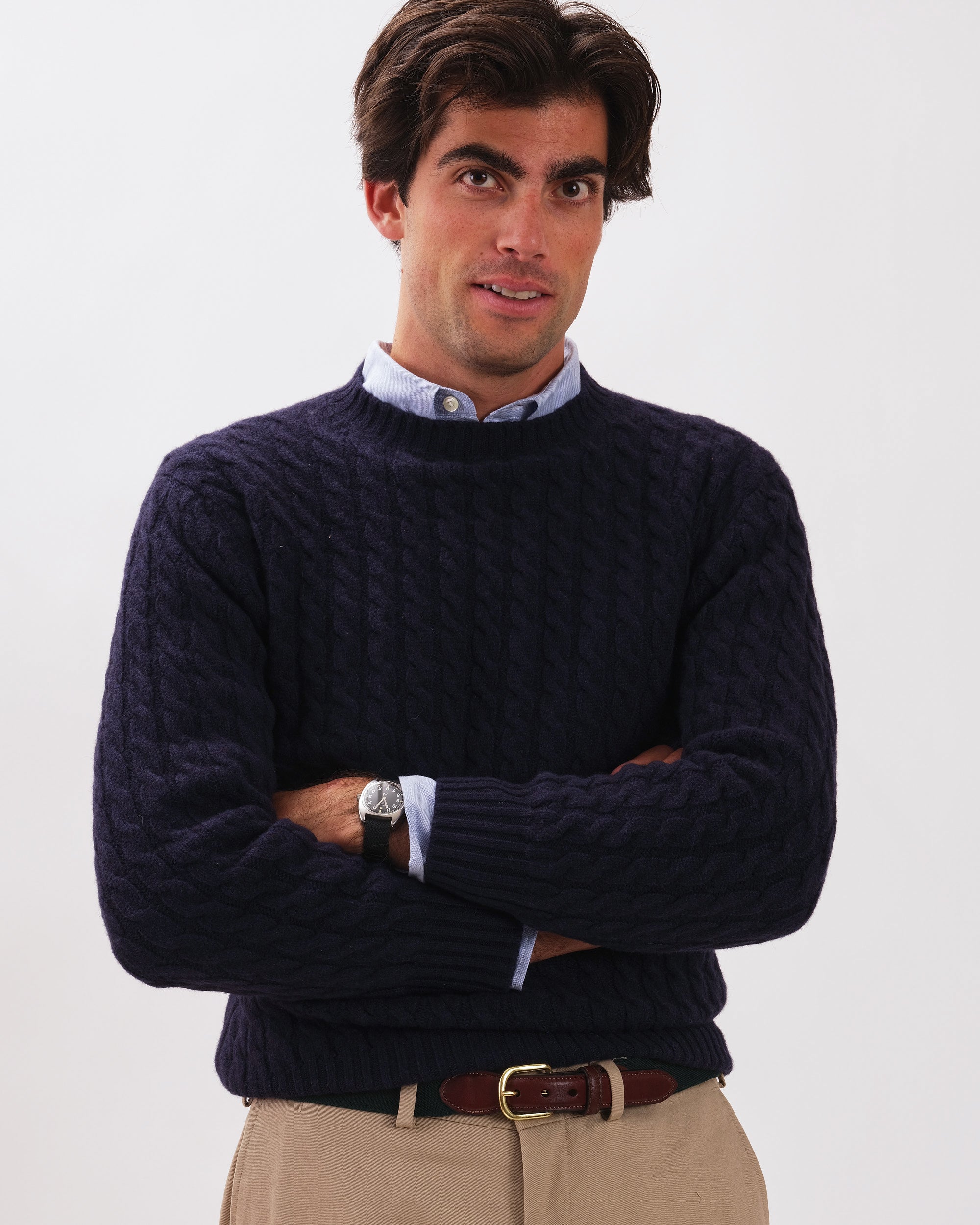 Made-in-Scotland Navy Cable Knit Cashmere Sweater