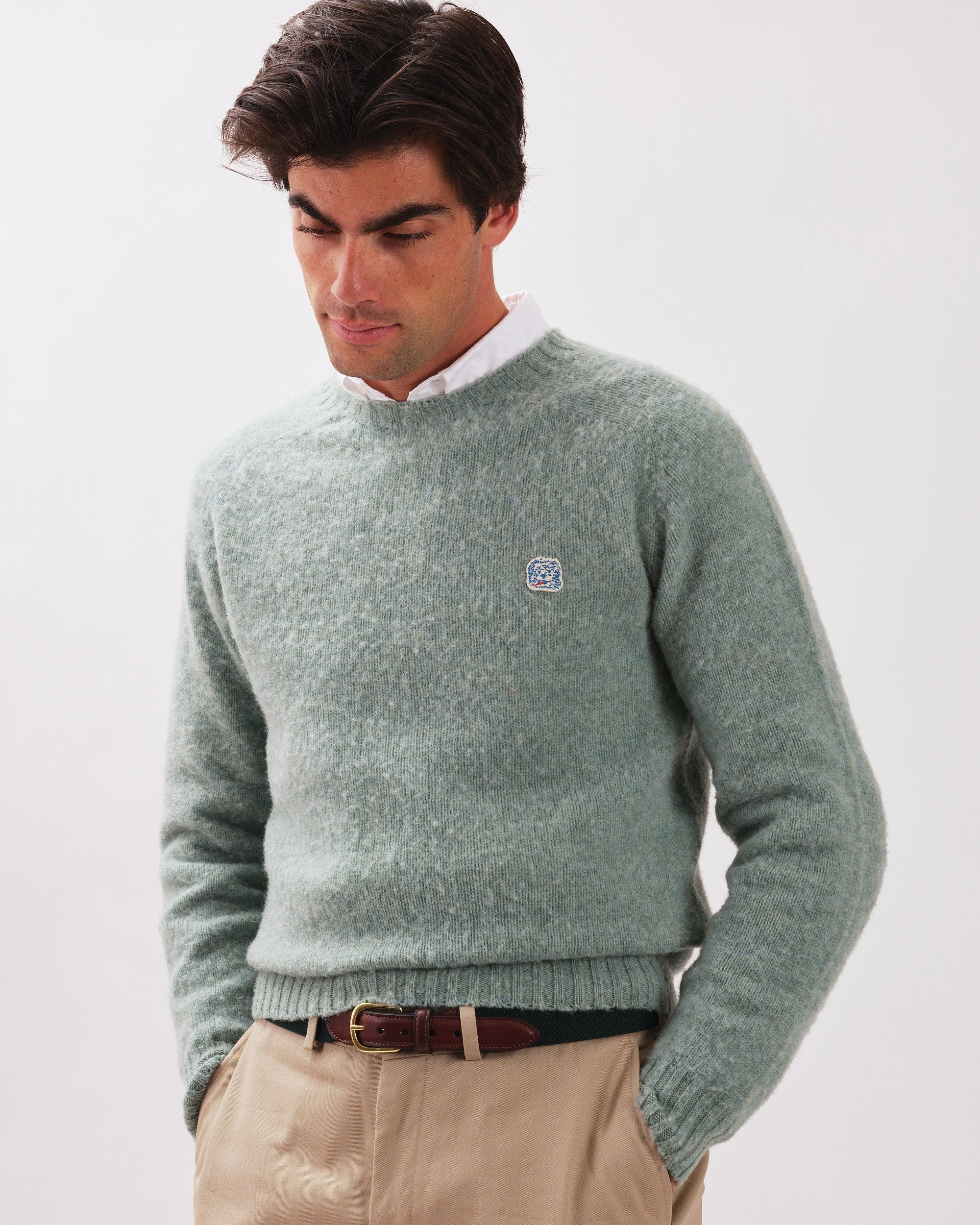 Made-in-Scotland Pale Blue Shaggy Dog Icon Sweater - Trim Fit