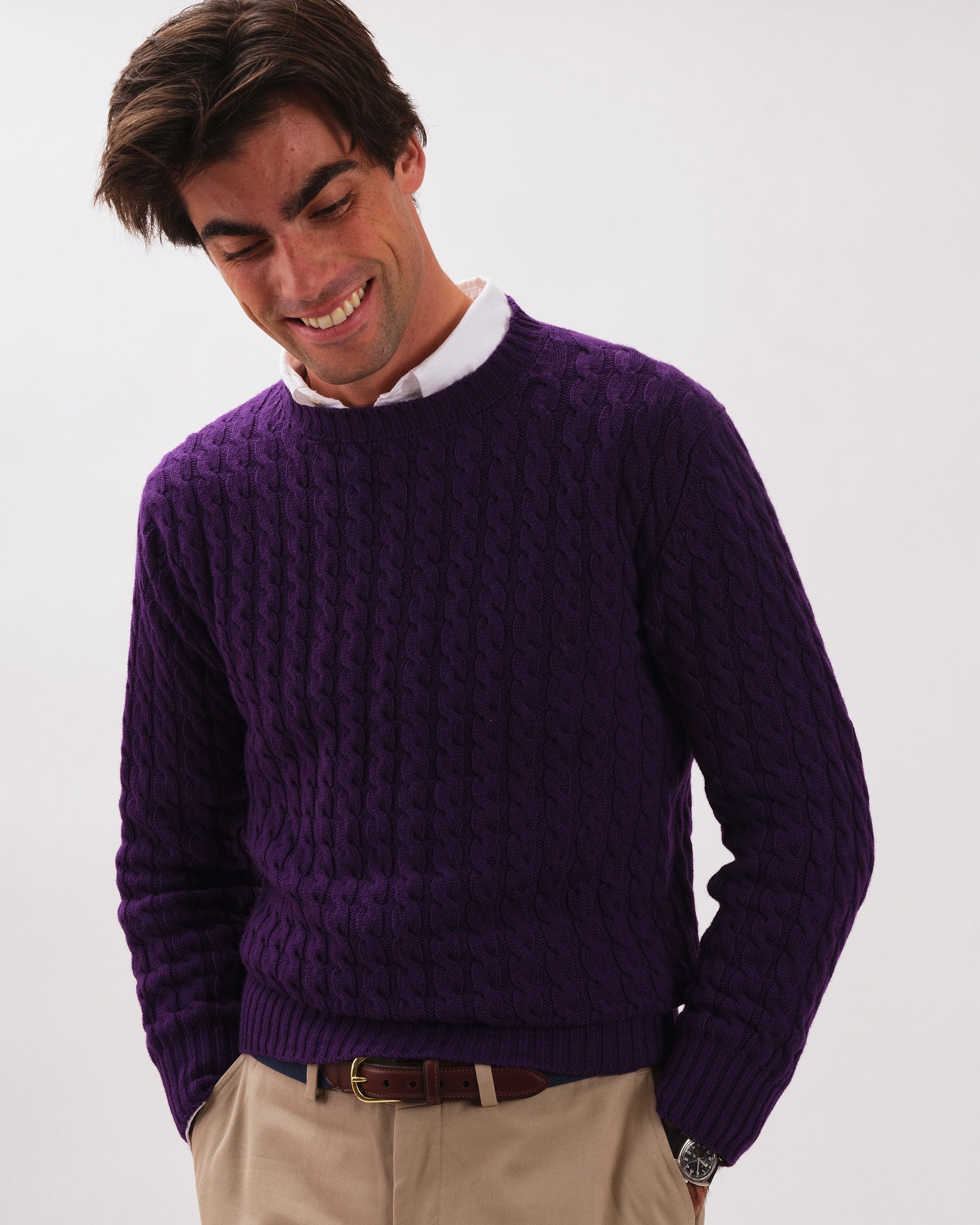 Made-in-Scotland Purple Cable Knit Cashmere Sweater