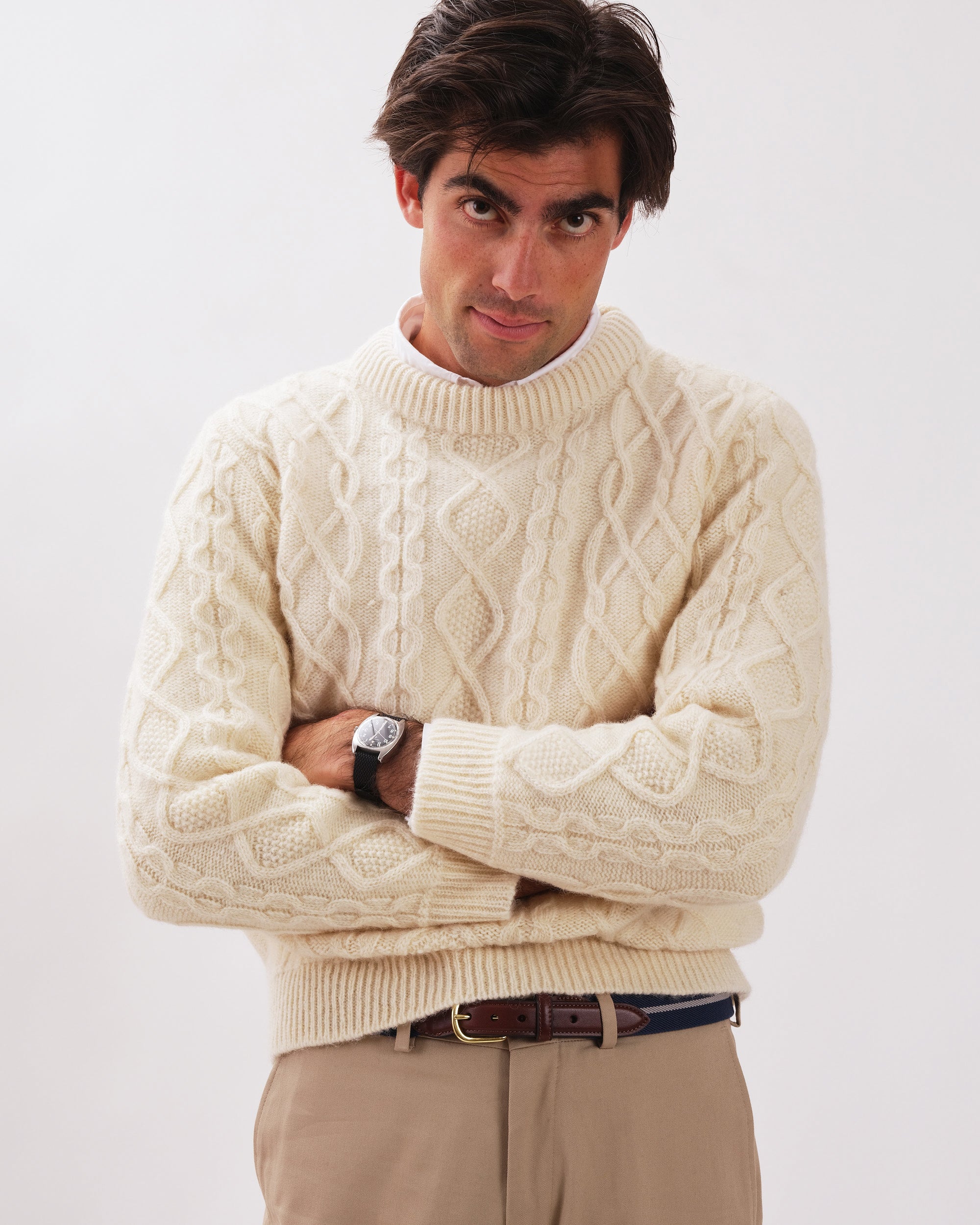 Made-in-Norway Cream Aran Knit Sweater - Classic Fit