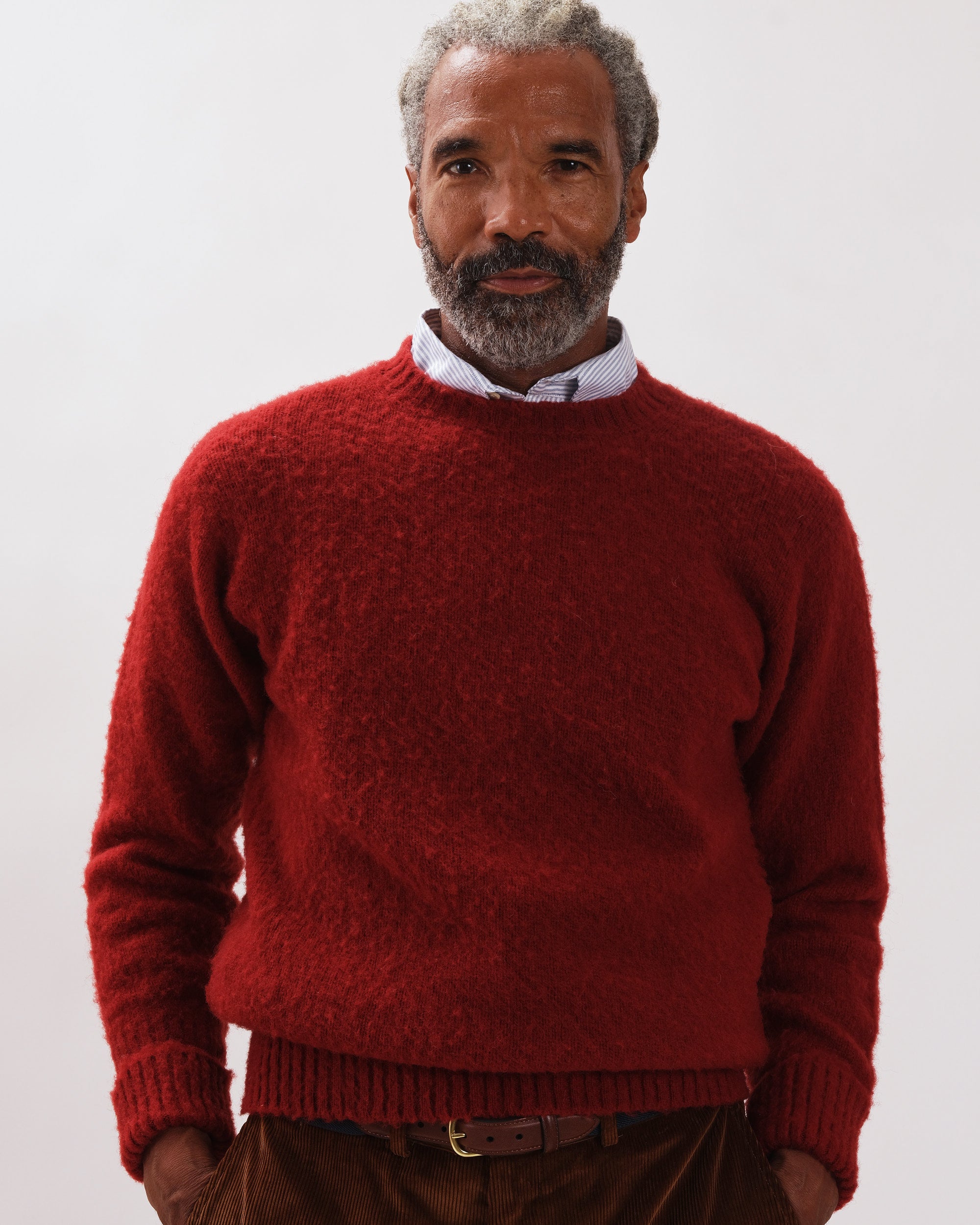 Made-in-Scotland Dark Red Shaggy Dog Sweater - Classic Fit