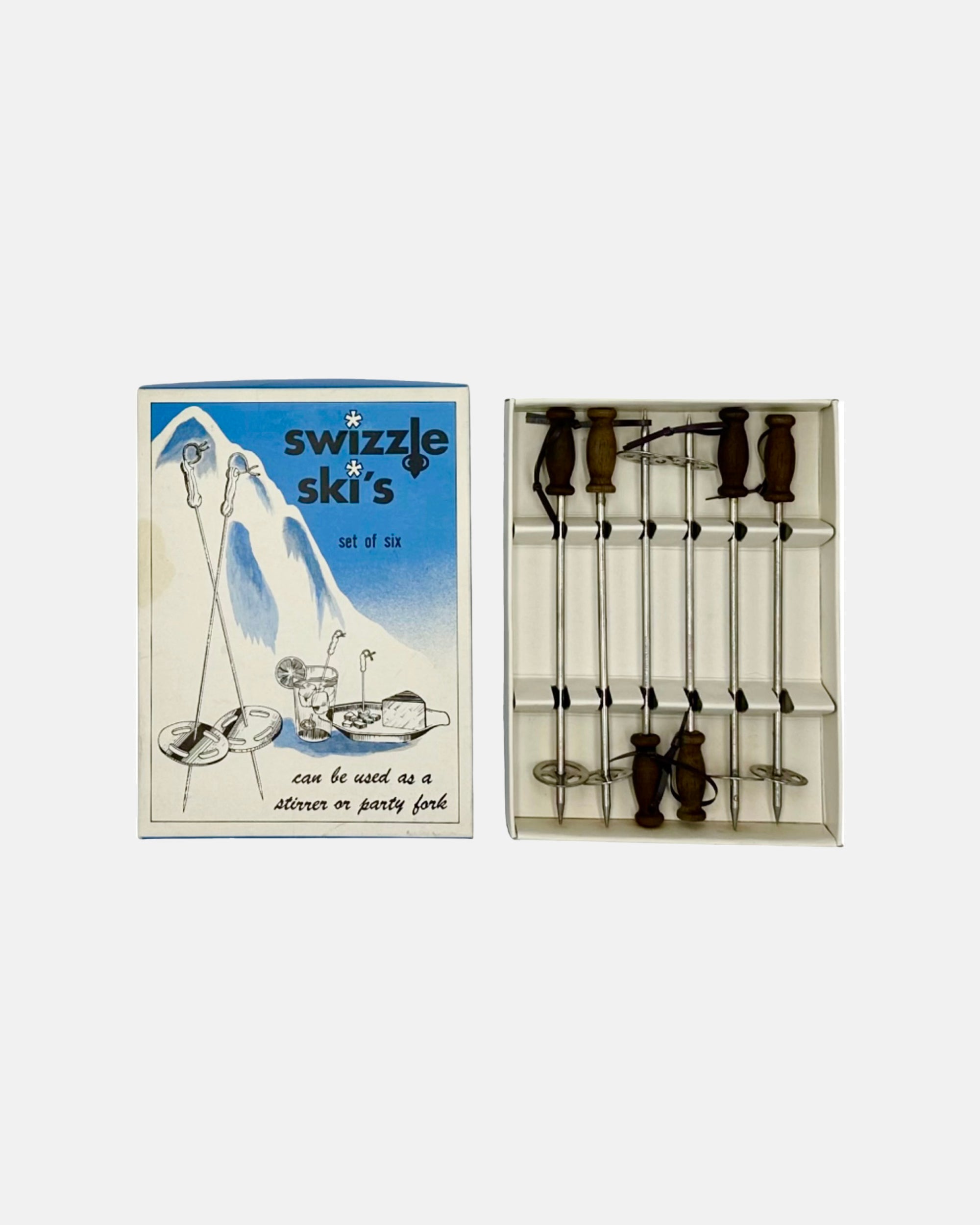 Set 6 Swizzle Ski's Ski Pole Swizzle Sticks Cocktail Hors D'oeuvres Barware