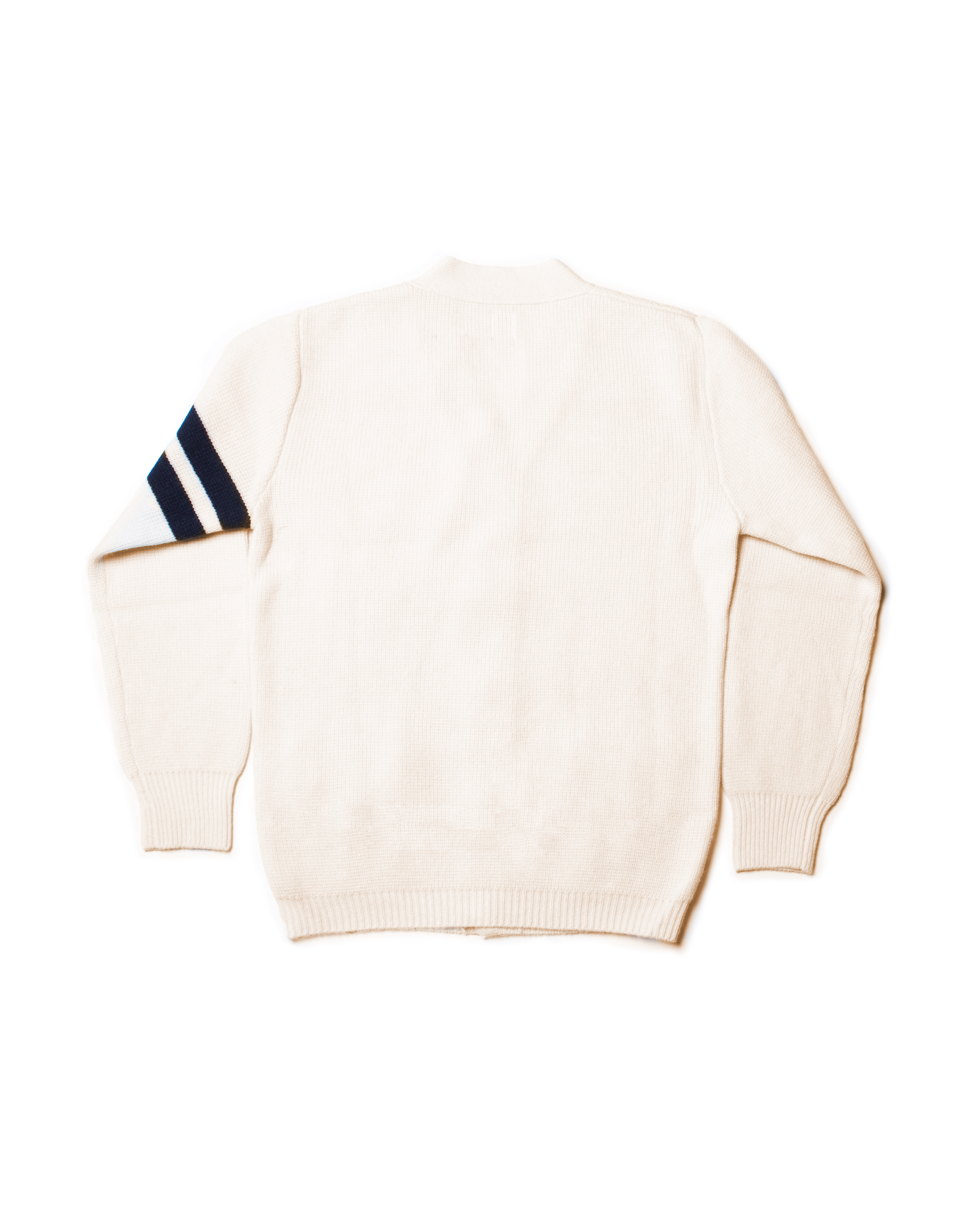 White Wool Varsity Cardigan - Trim Fit