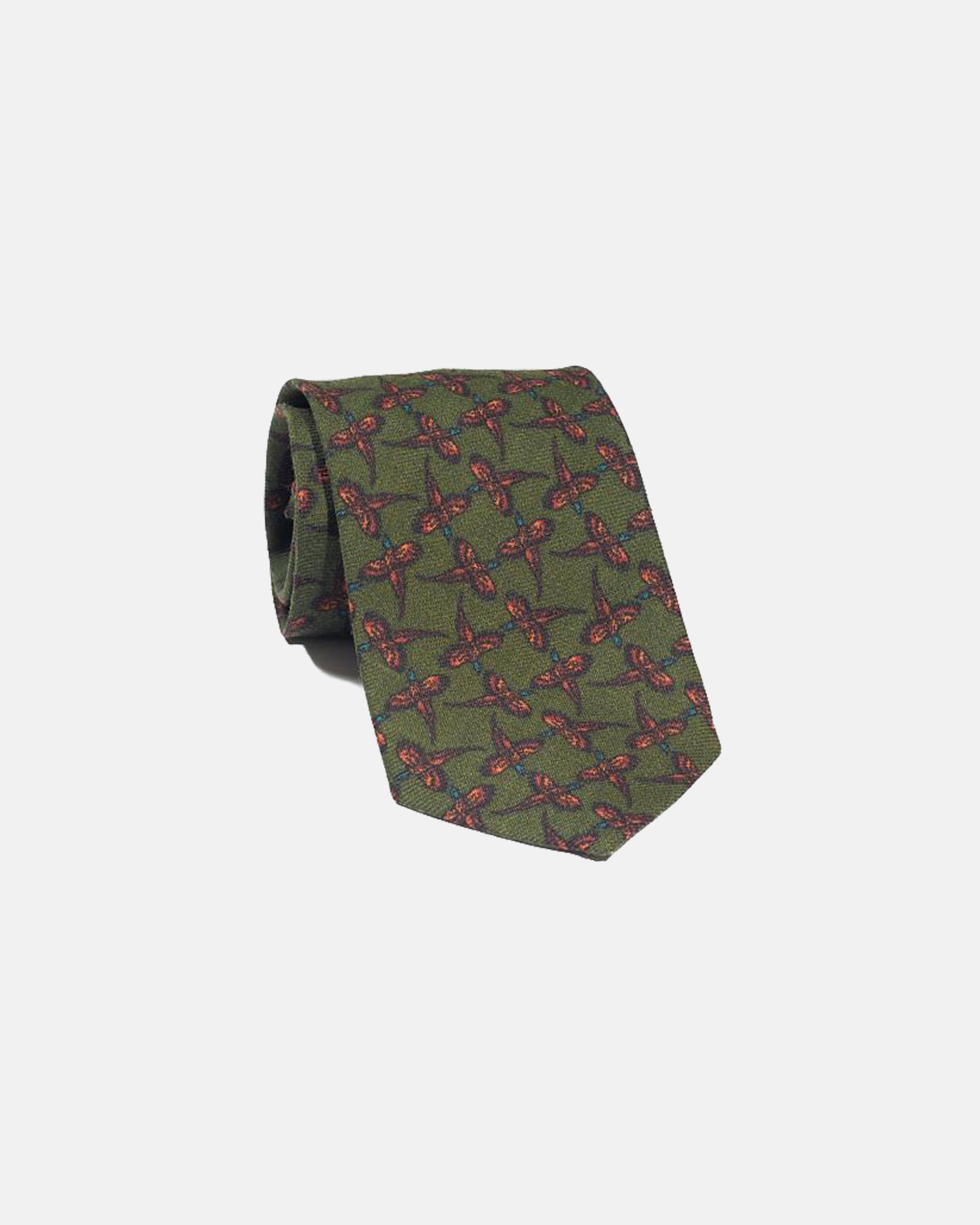 Made-in-England Olive Pheasant Wool Challis Tie