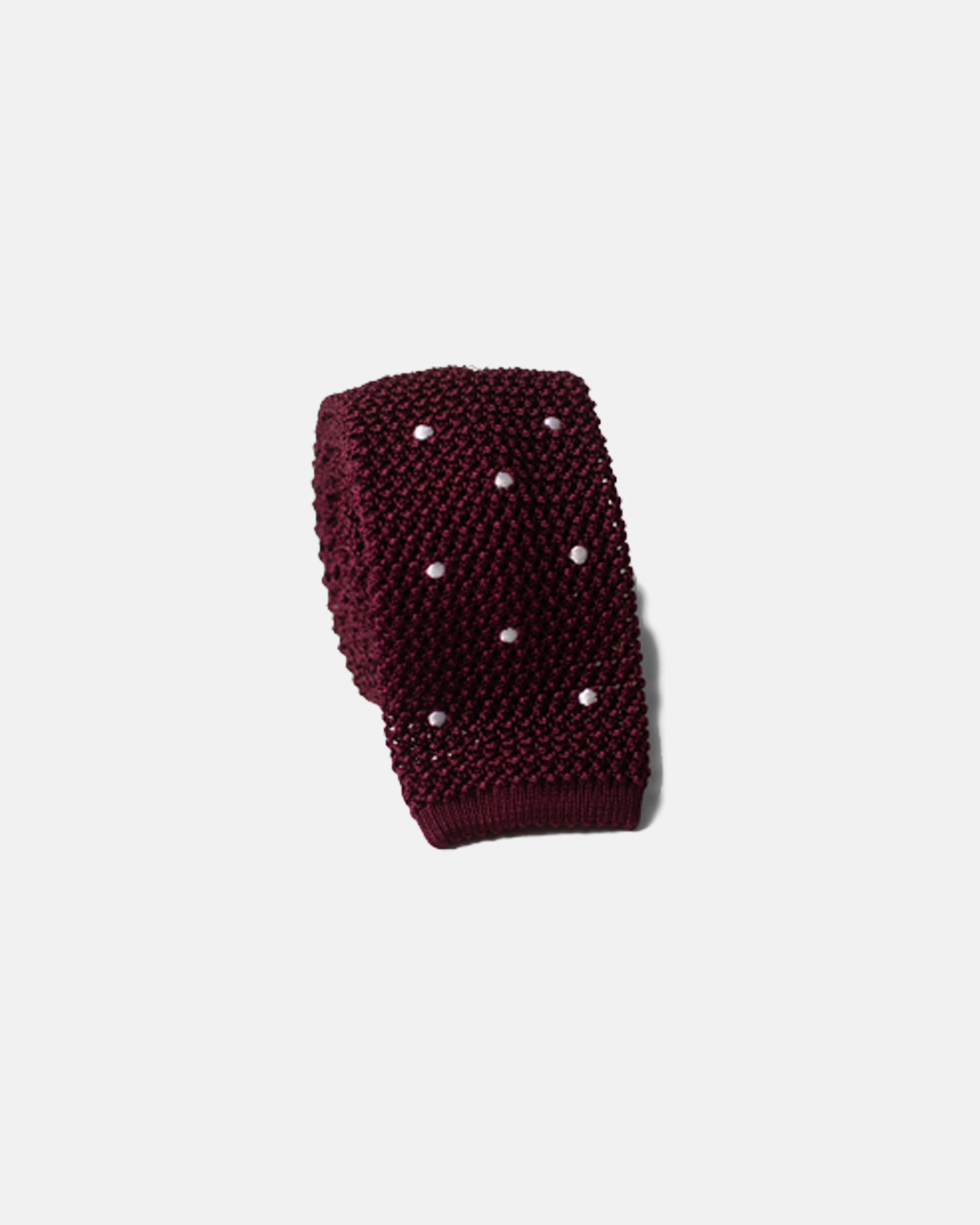 Made-in-Italy Burgundy & White Dot Silk Knit Tie