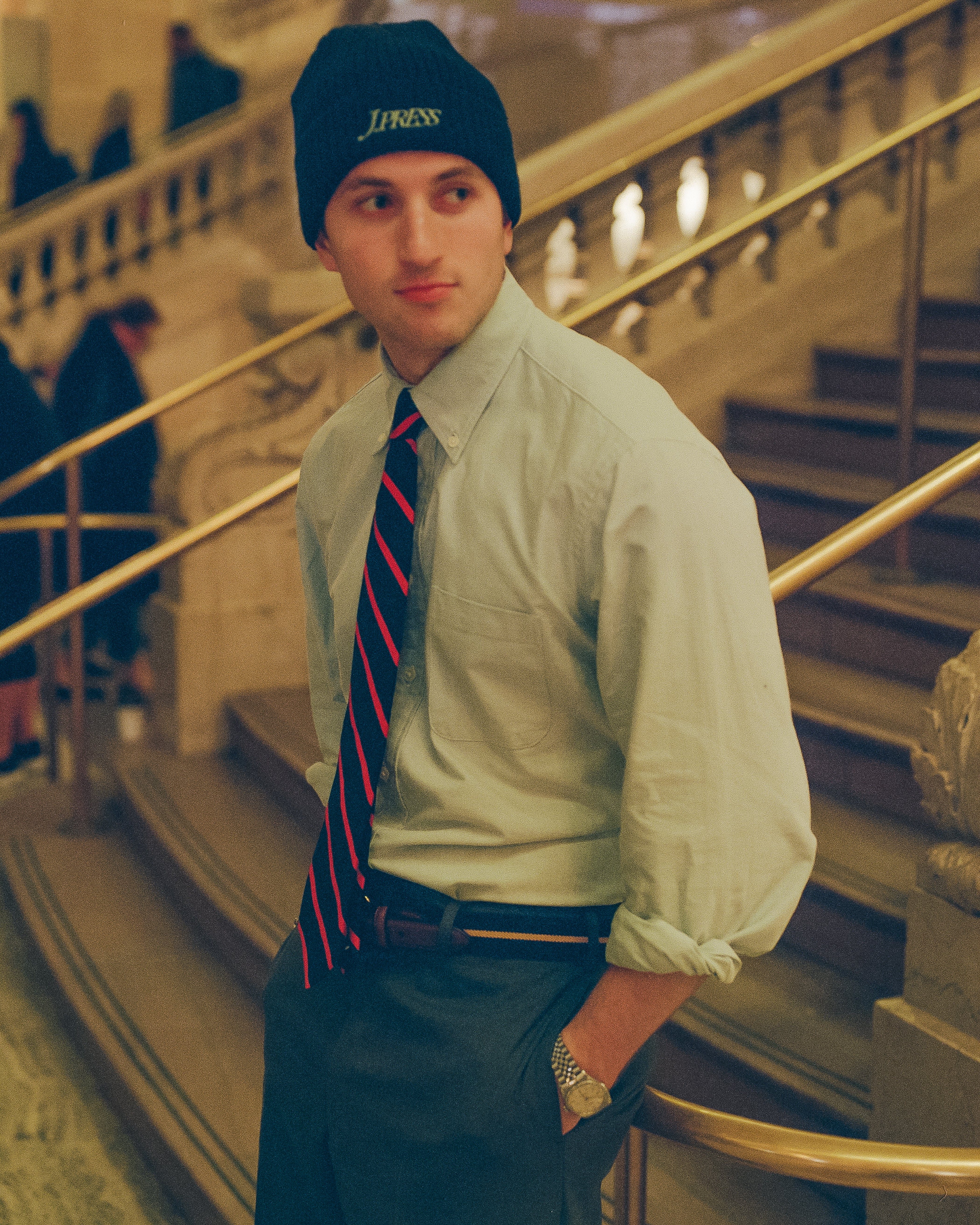 Made-in-Japan Navy & Red Bar Stripe Silk Tie