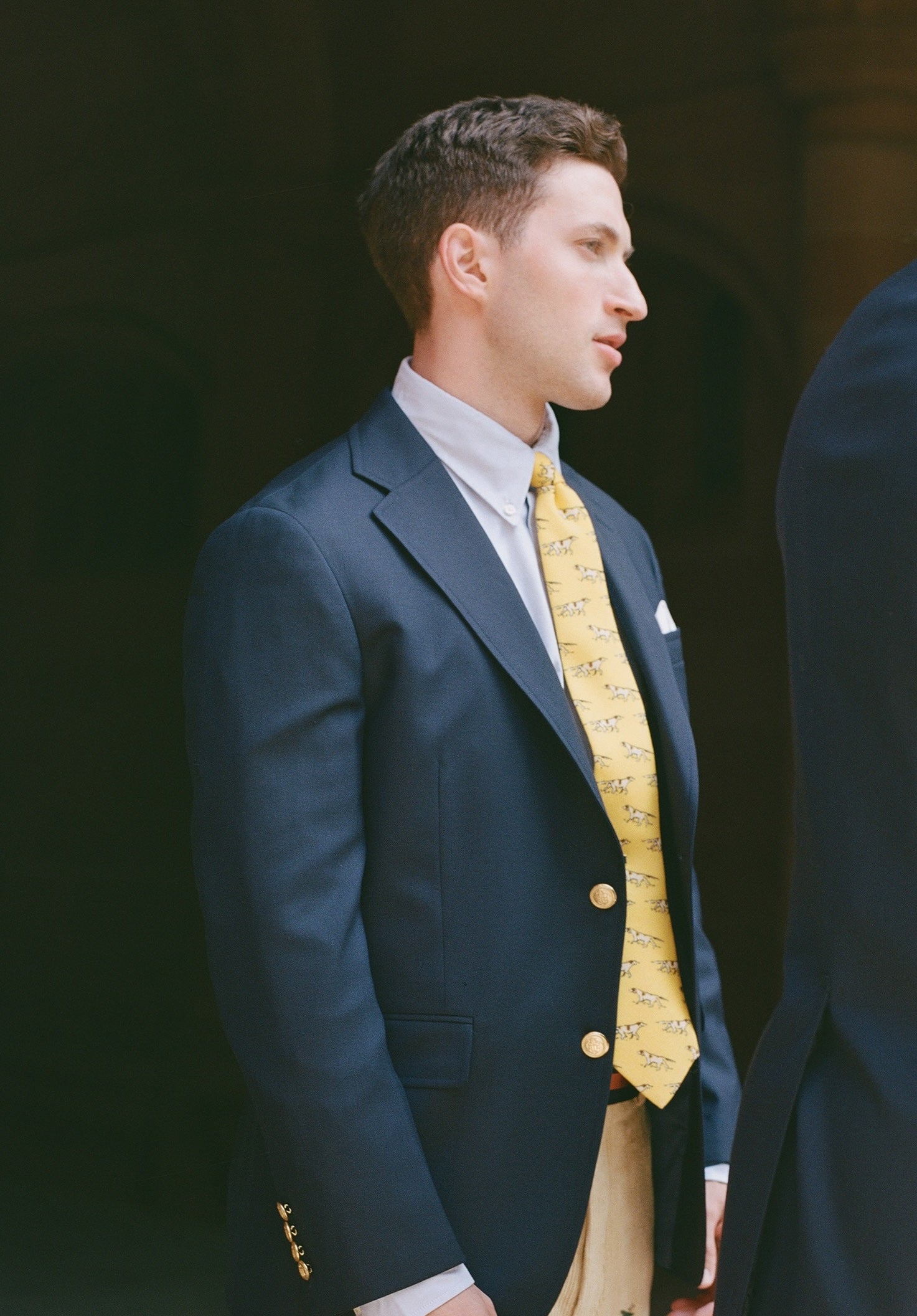 Made-in-USA Two-Button Darted Solid Navy Tropical Wool Blazer - Custom Make