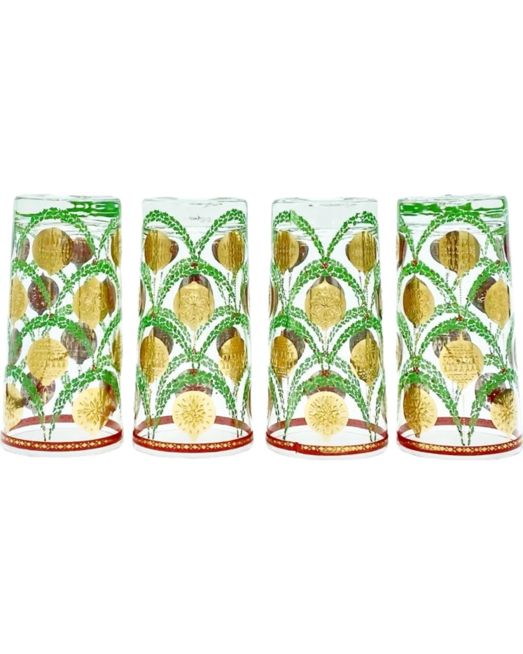 Vintage Set of 4 Culver Holiday Garland Highball Cocktail Glasses